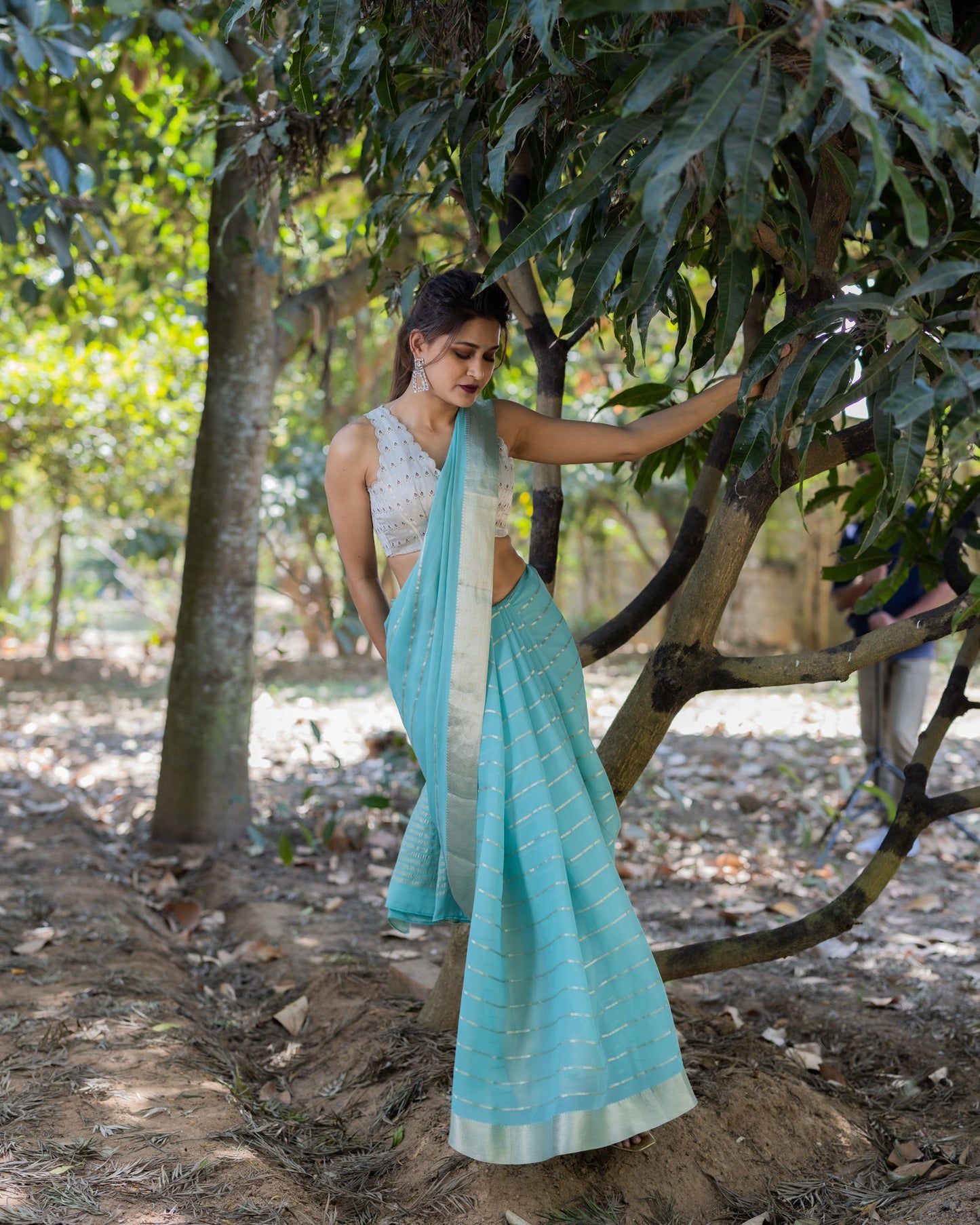 Blue Georgette Silk Saree