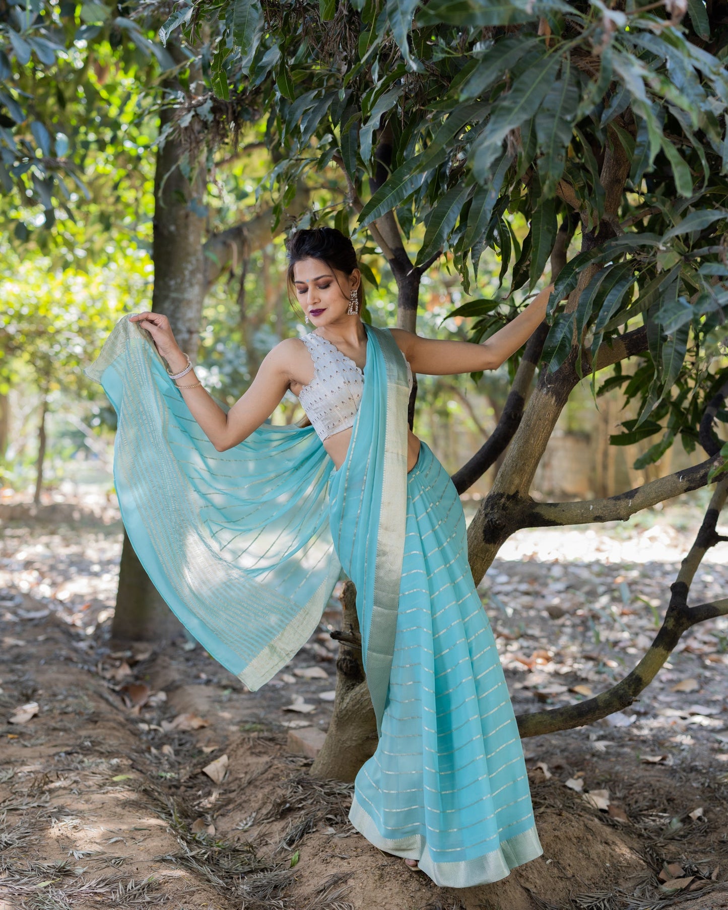 Blue Georgette Silk Saree
