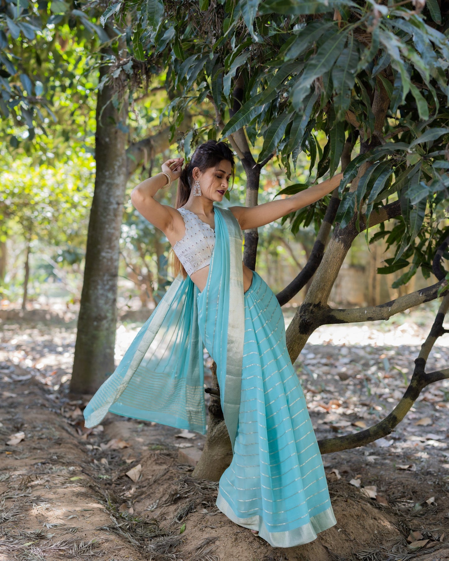 Blue Georgette Silk Saree