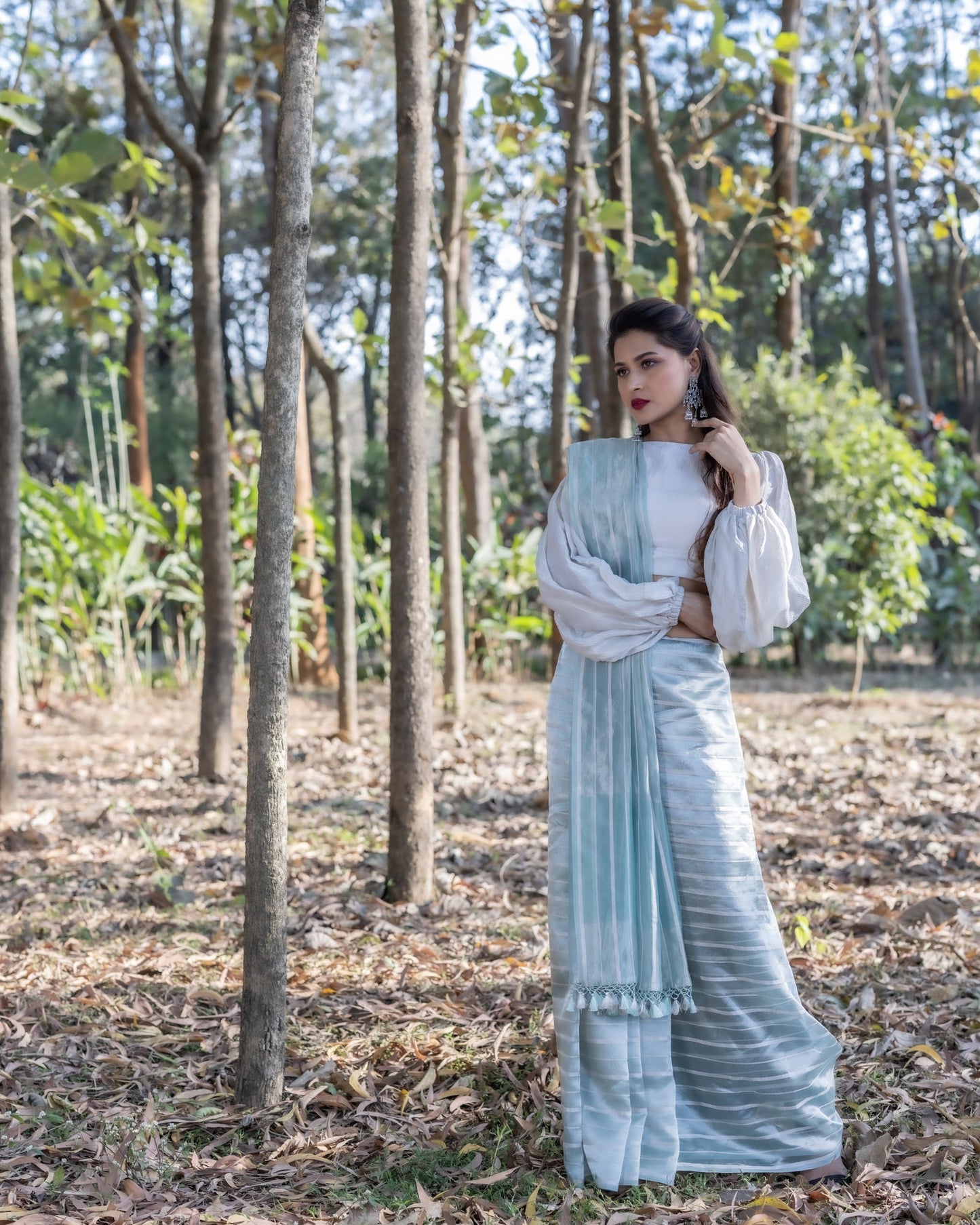 Teal Organza Silk Saree