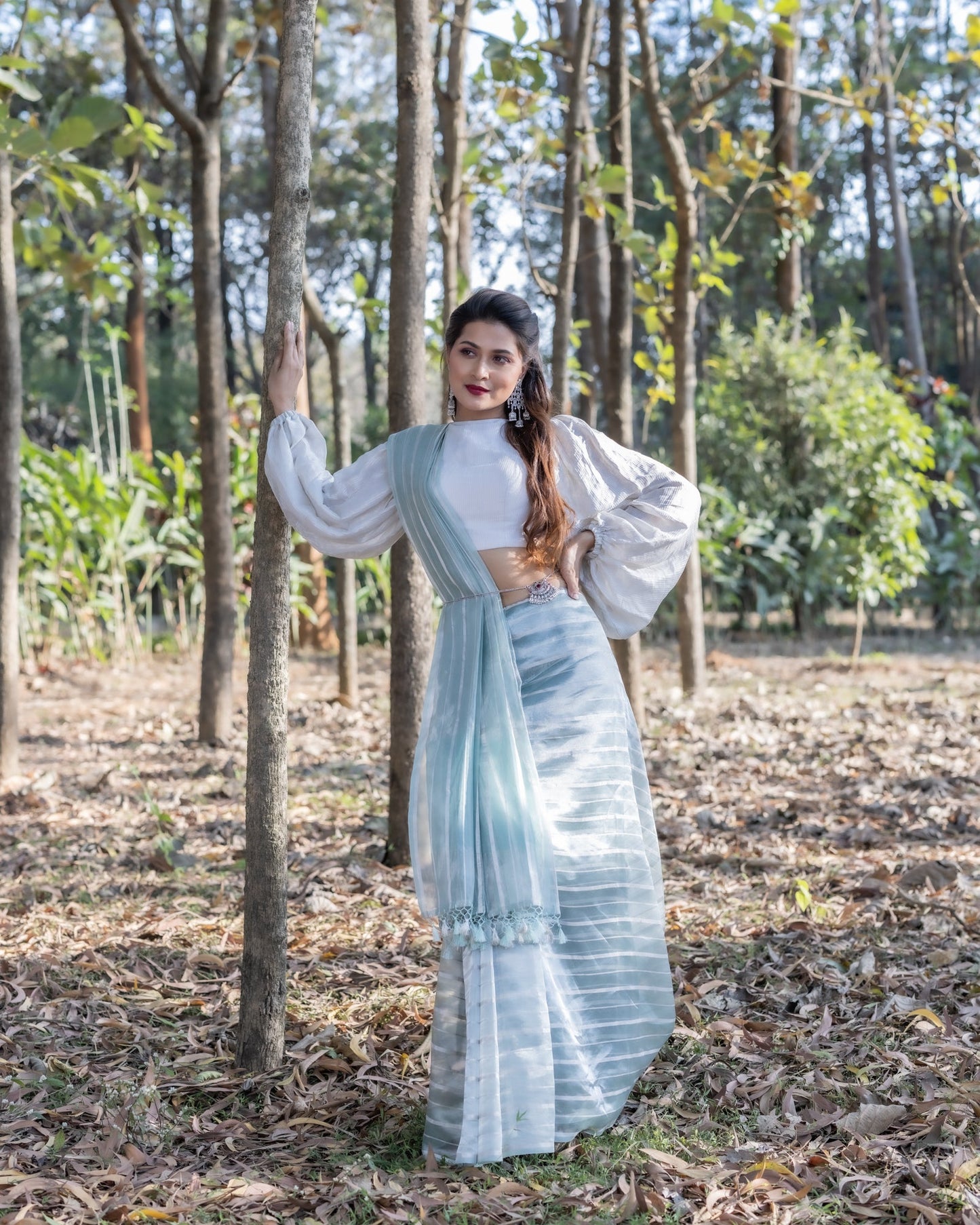 Teal Organza Silk Saree