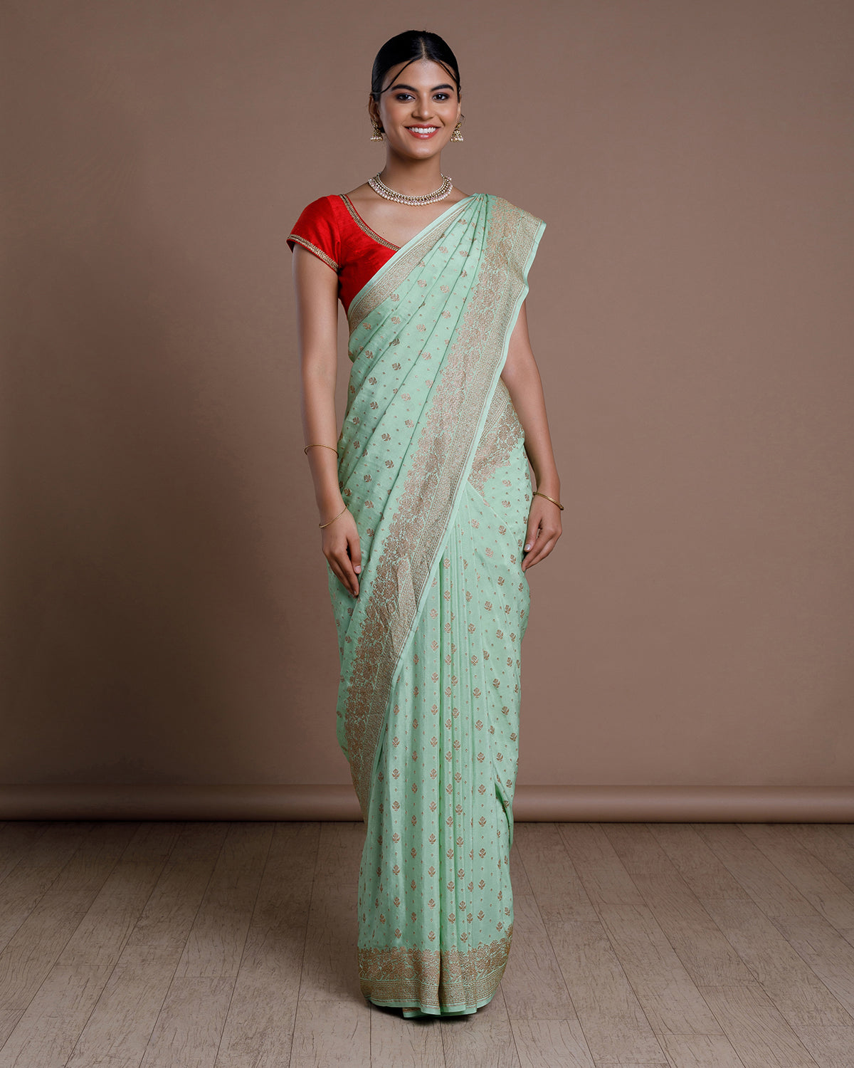 Green Banarasi Khadi Georgette Silk Saree