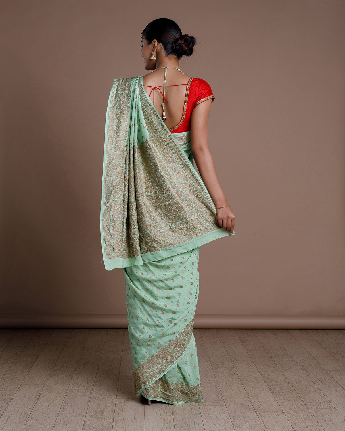 Green Banarasi Khadi Georgette Silk Saree