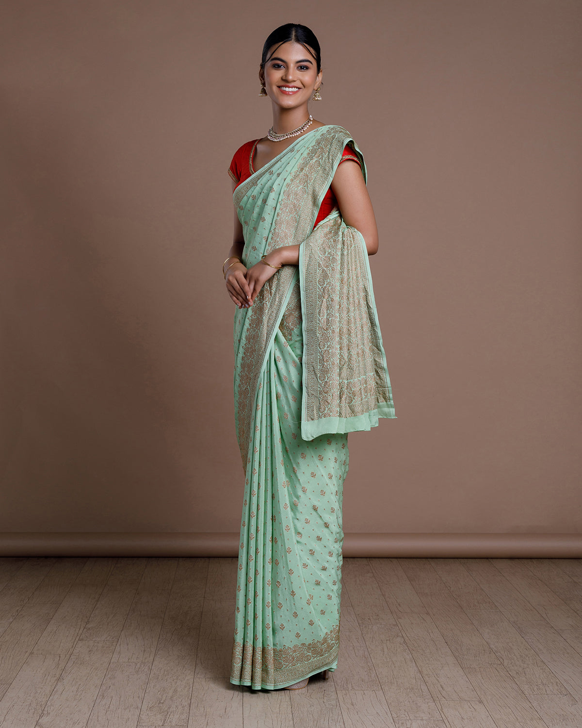 Green Banarasi Khadi Georgette Silk Saree