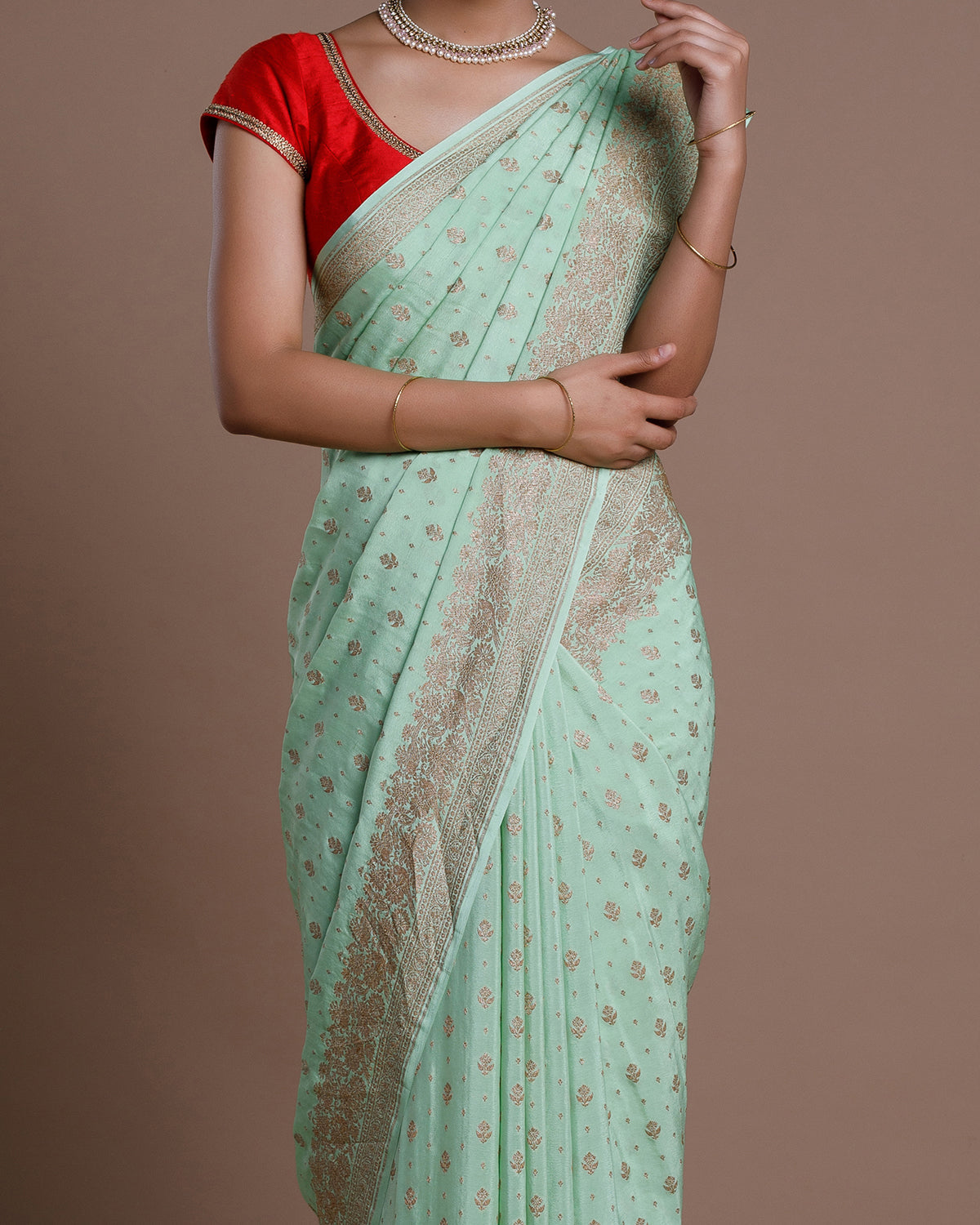 Green Banarasi Khadi Georgette Silk Saree