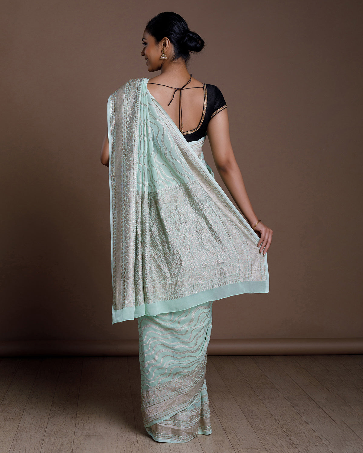 Green Banarasi Khadi Georgette Silk Saree