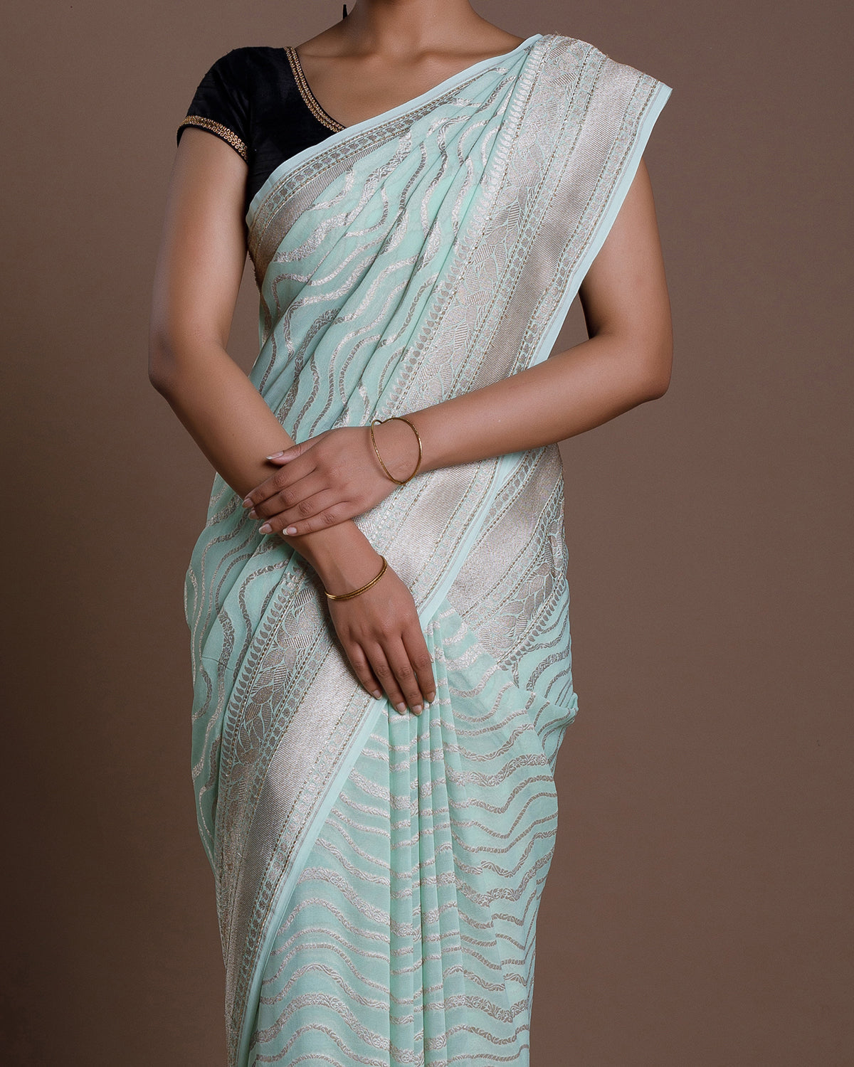 Green Banarasi Khadi Georgette Silk Saree