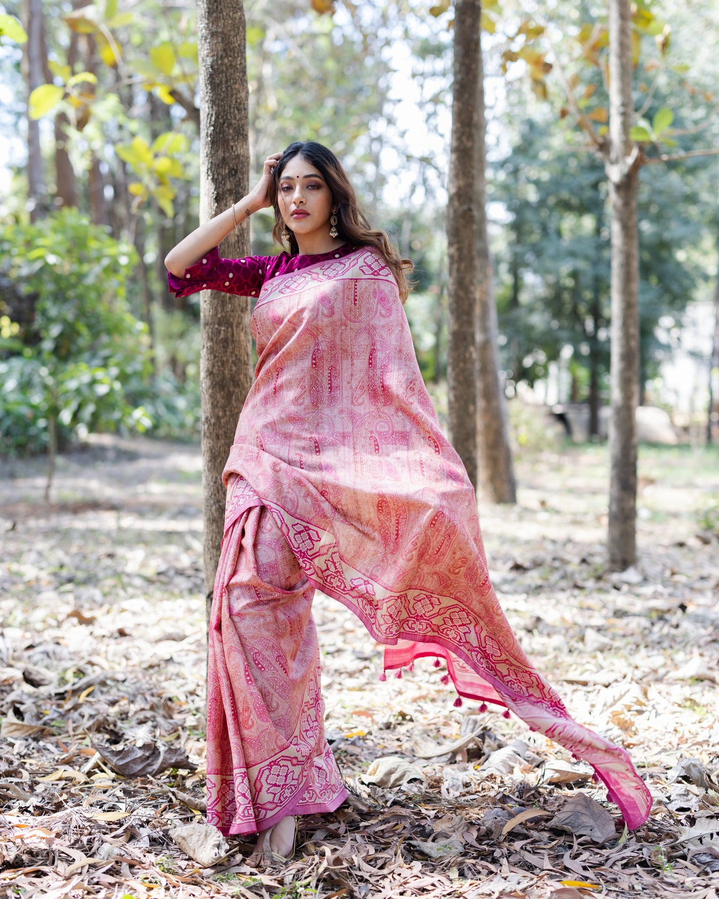 Pink Tussar Silk Saree