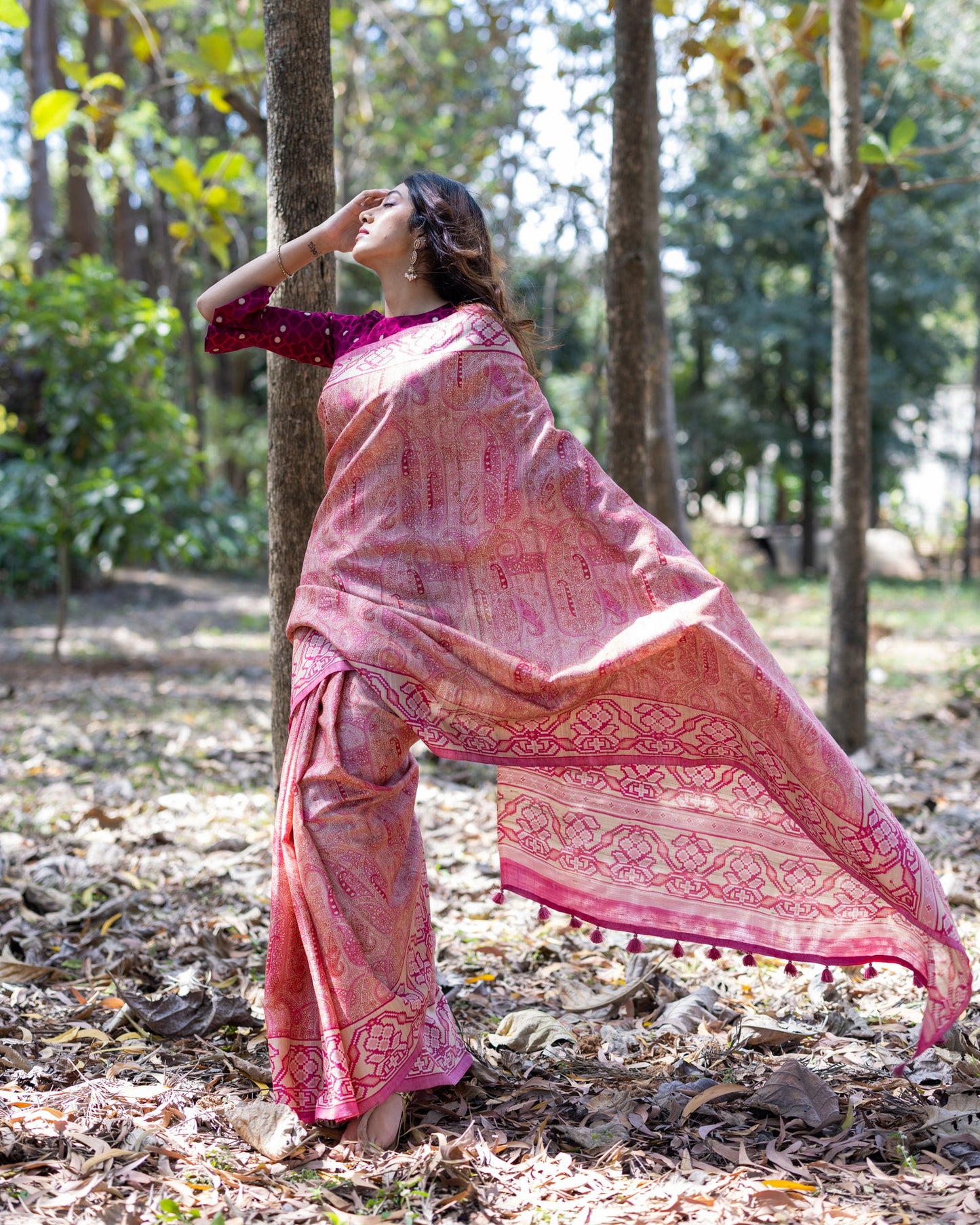 Pink Tussar Silk Saree