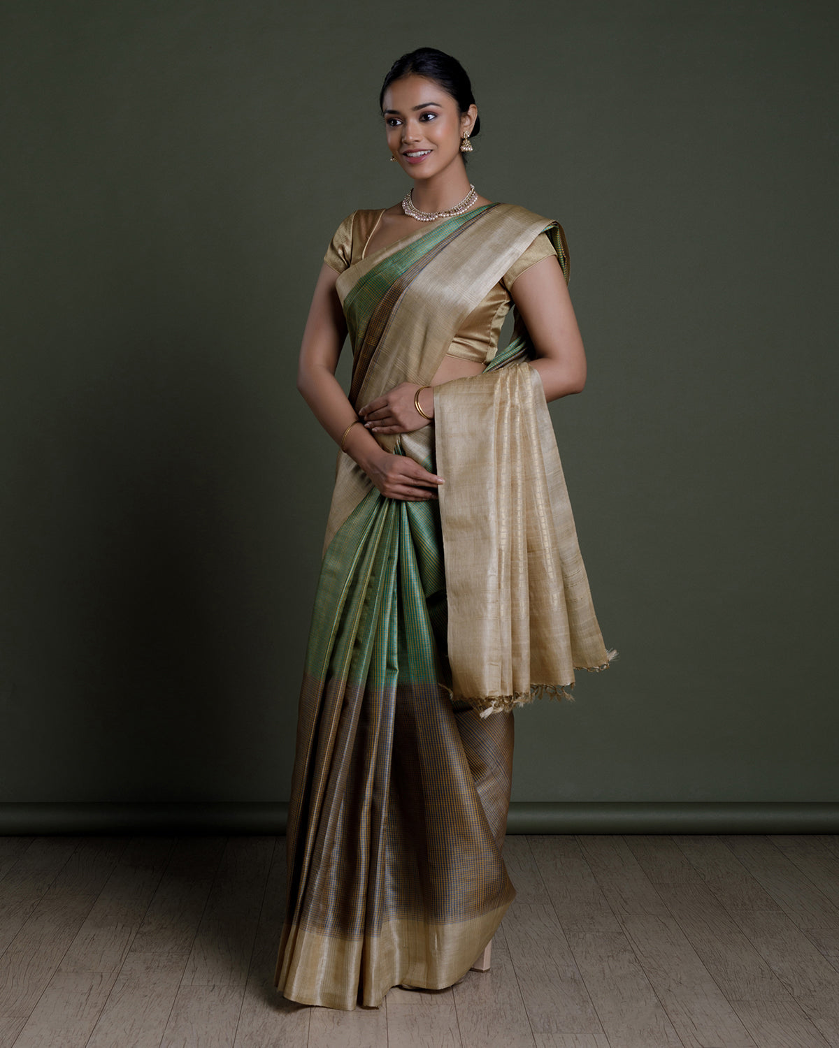 Green Tussar Handloom Silk Saree
