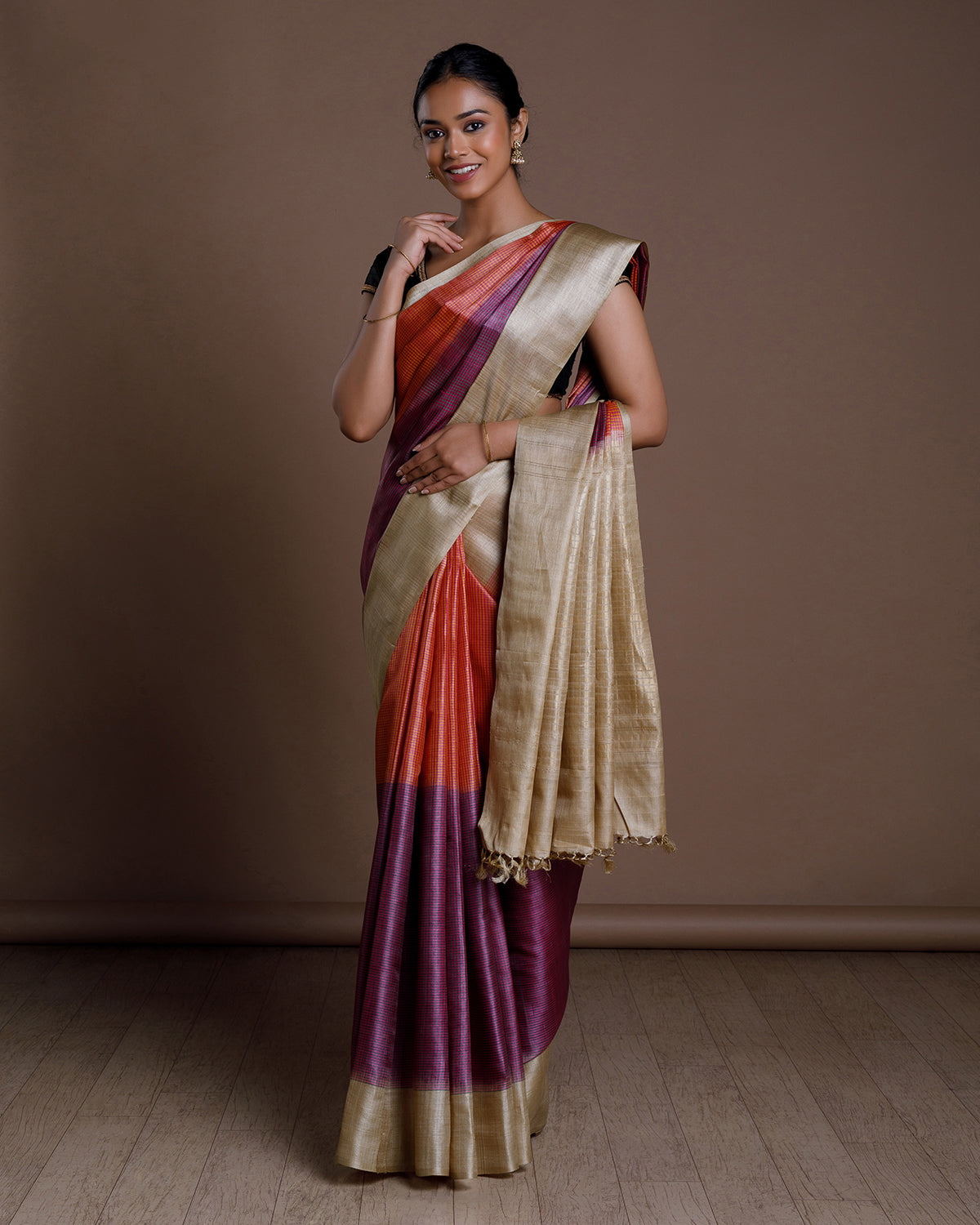 Purple Tussar Handloom Silk Saree