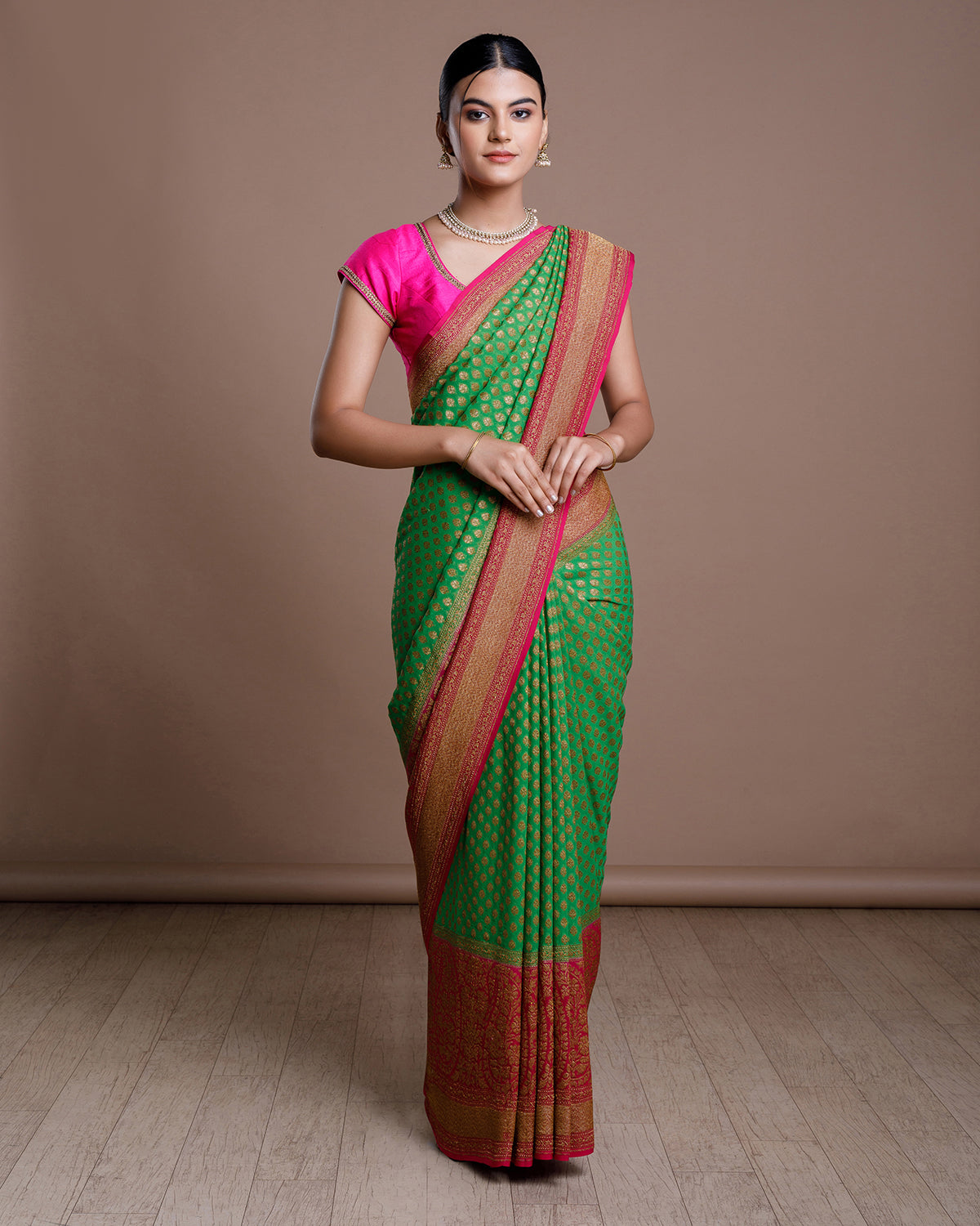 Green Banarasi Khadi Georgette Silk Saree