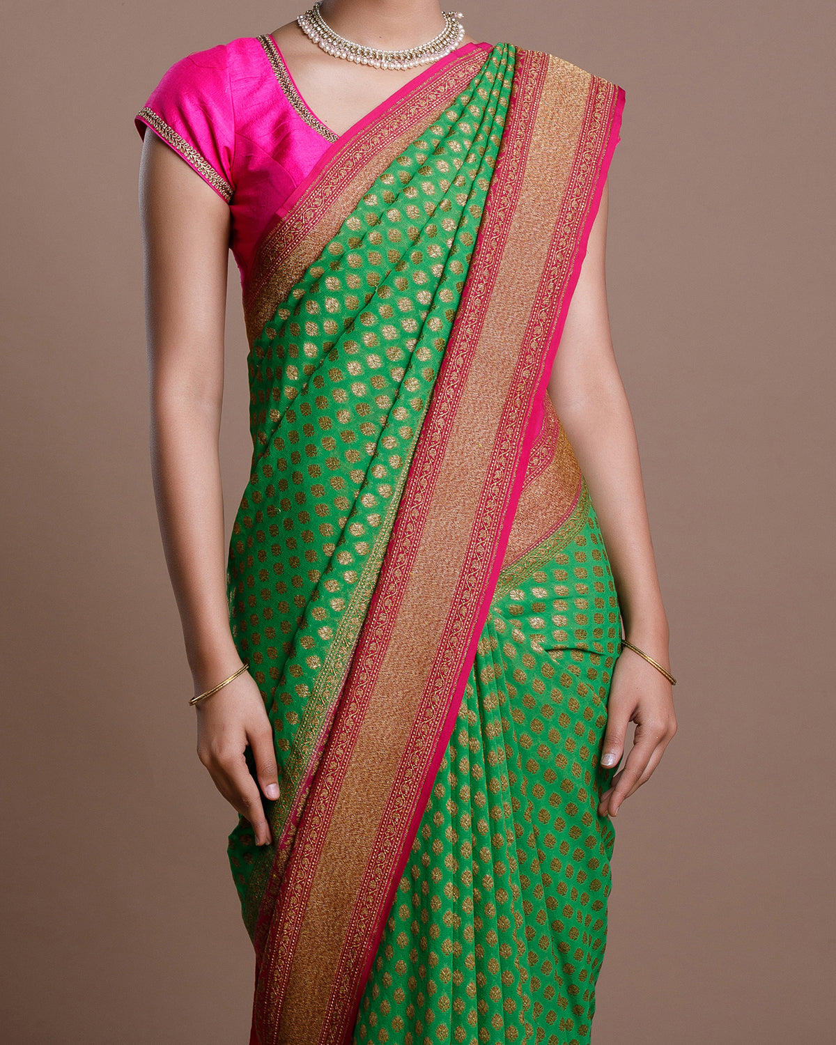 Green Banarasi Khadi Georgette Silk Saree