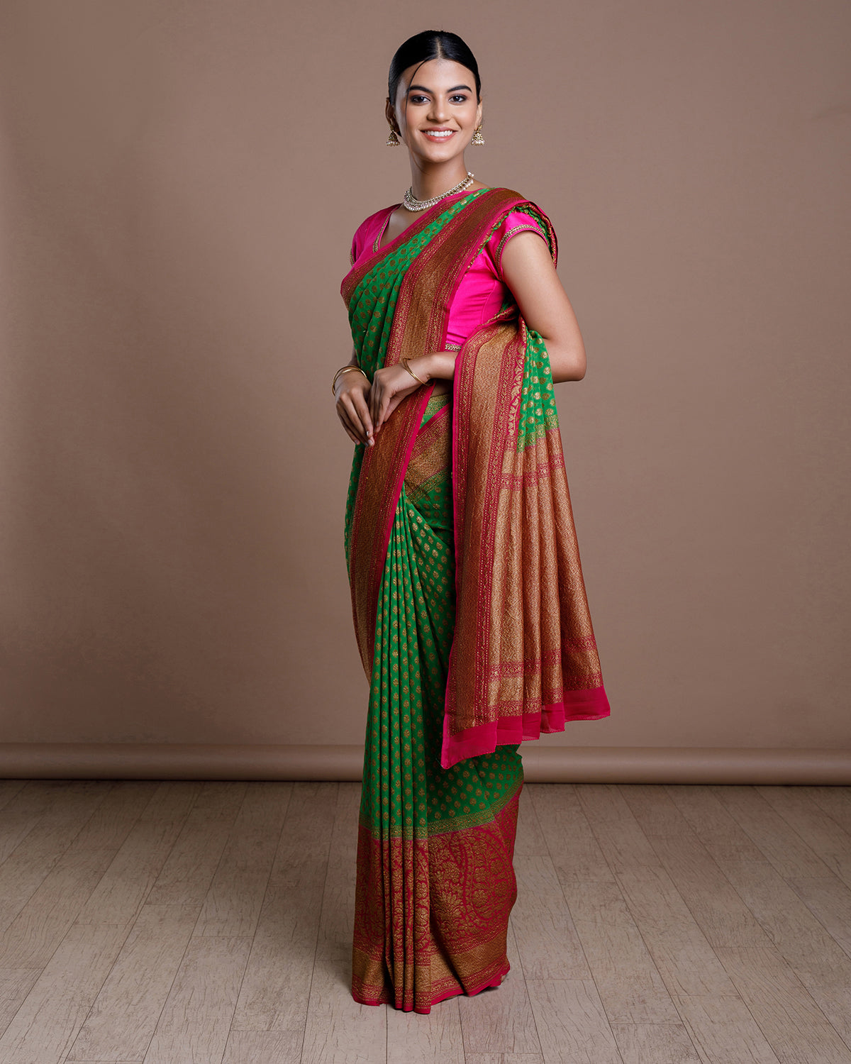 Green Banarasi Khadi Georgette Silk Saree