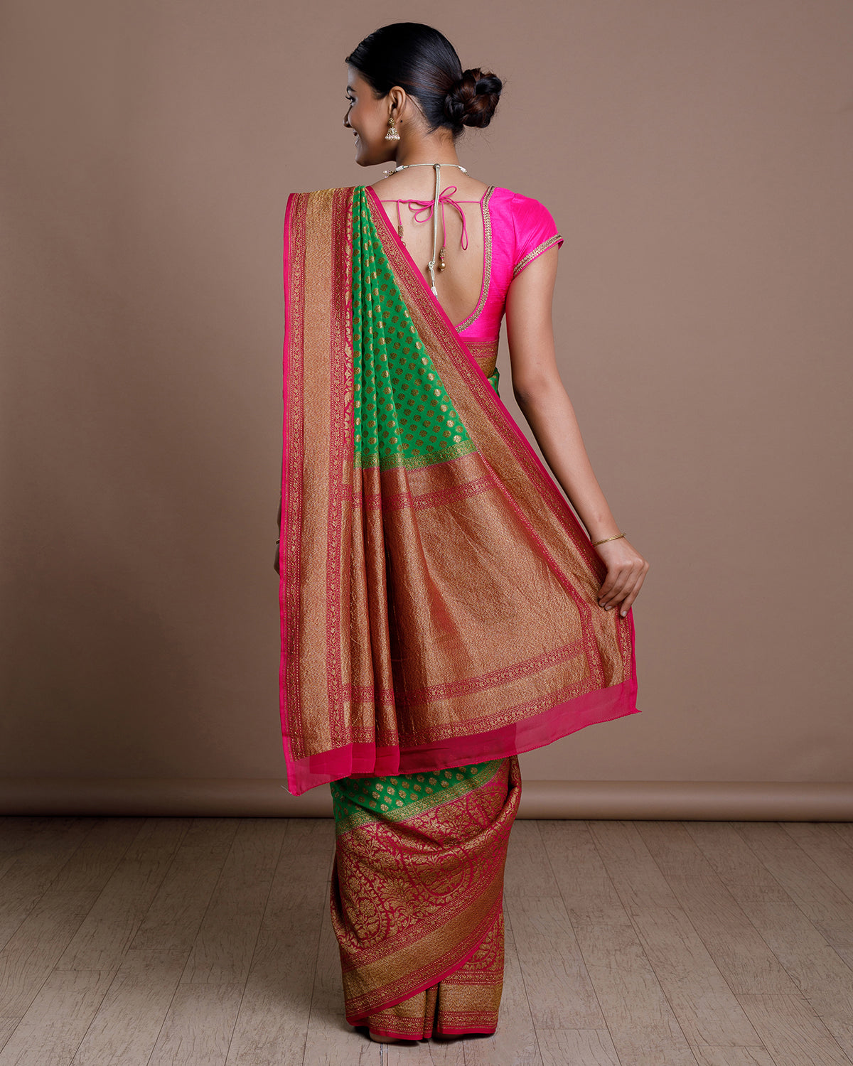 Green Banarasi Khadi Georgette Silk Saree