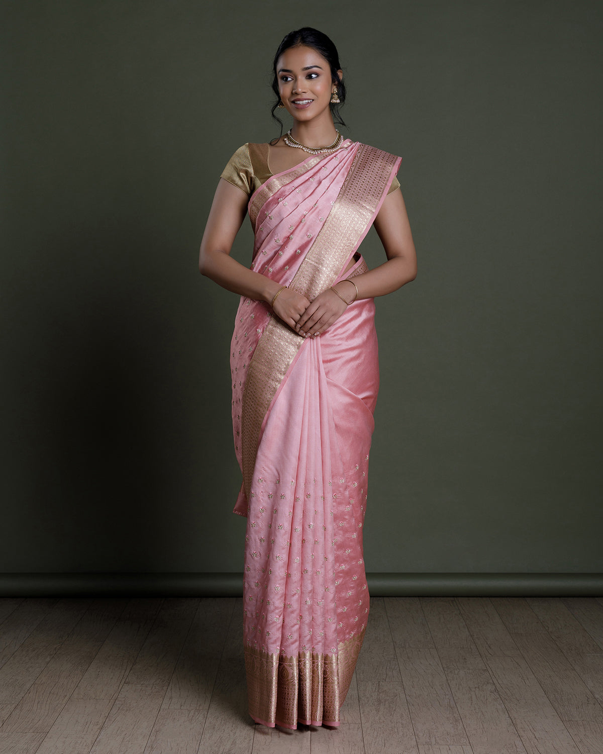 Peach Pink Banarasi Silk Saree
