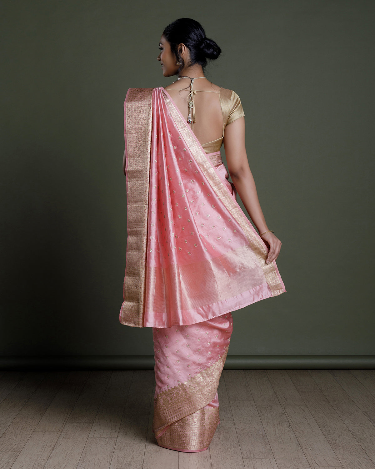 Peach Pink Banarasi Silk Saree