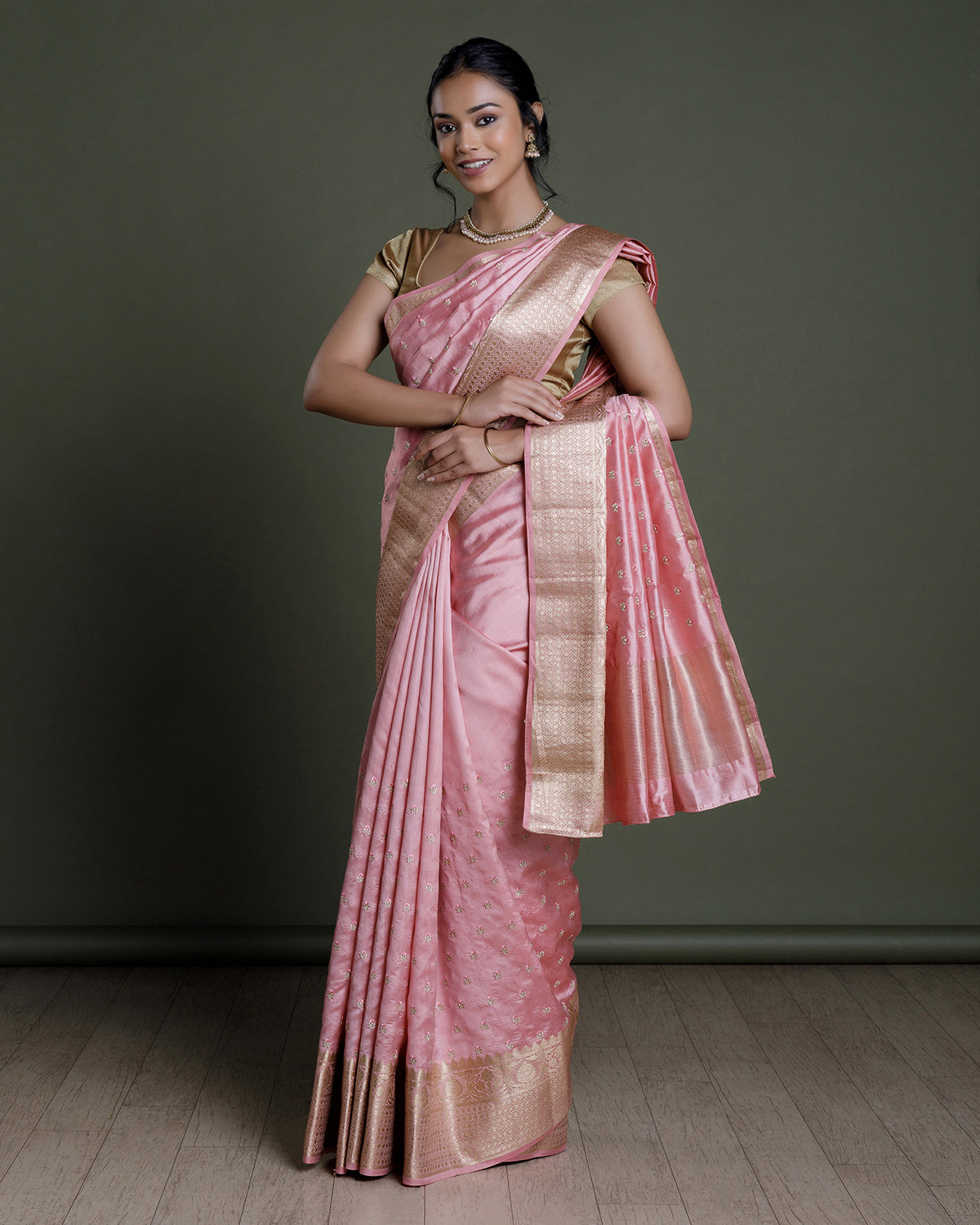 Peach Pink Banarasi Silk Saree