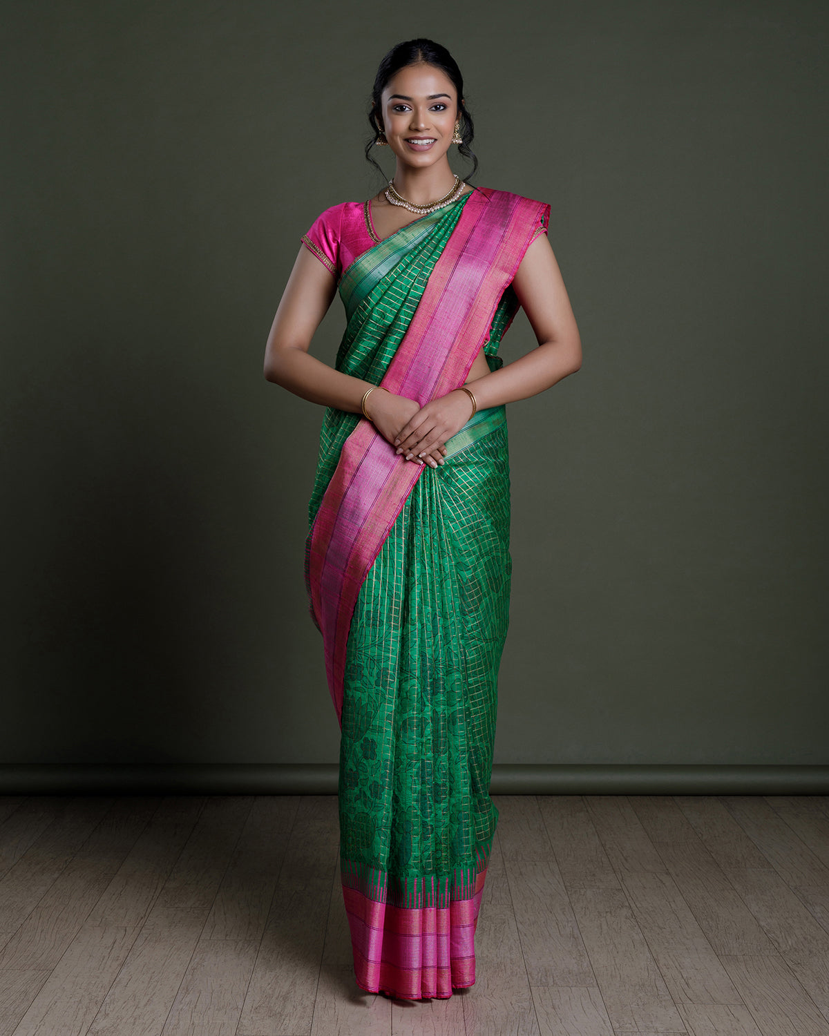 Green Handloom Printed Tussar Silk Saree