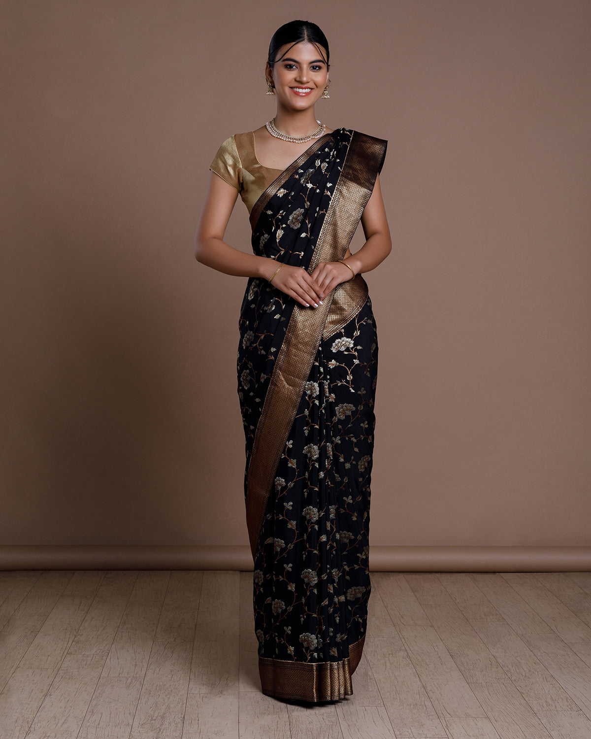 Black Banarasi Crape Silk Saree