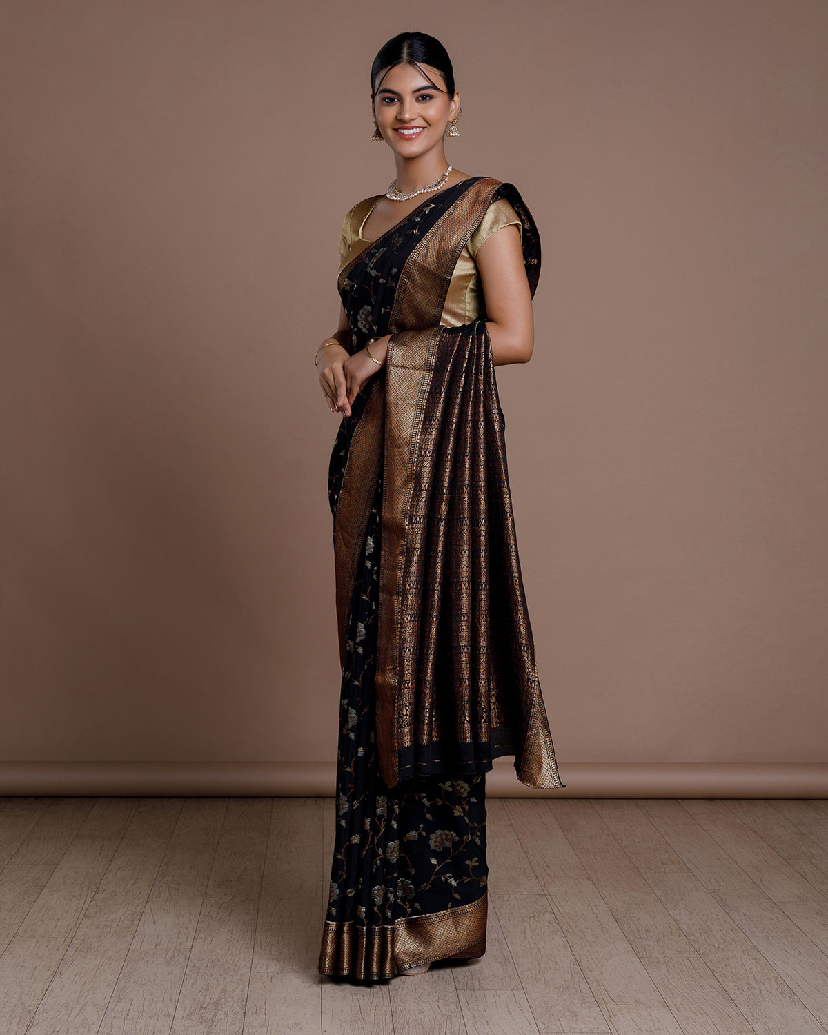 Black Banarasi Crape Silk Saree