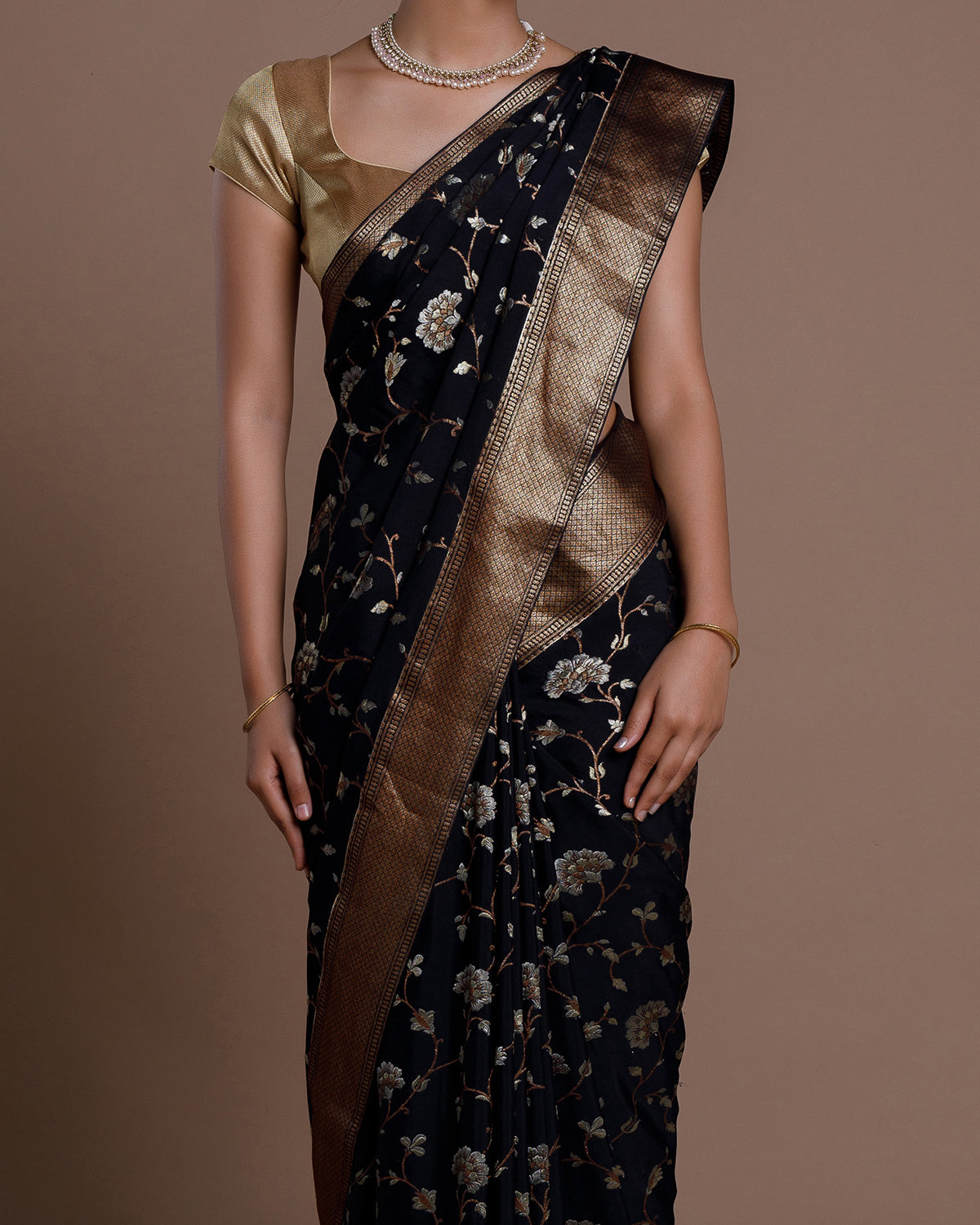 Black Banarasi Crape Silk Saree