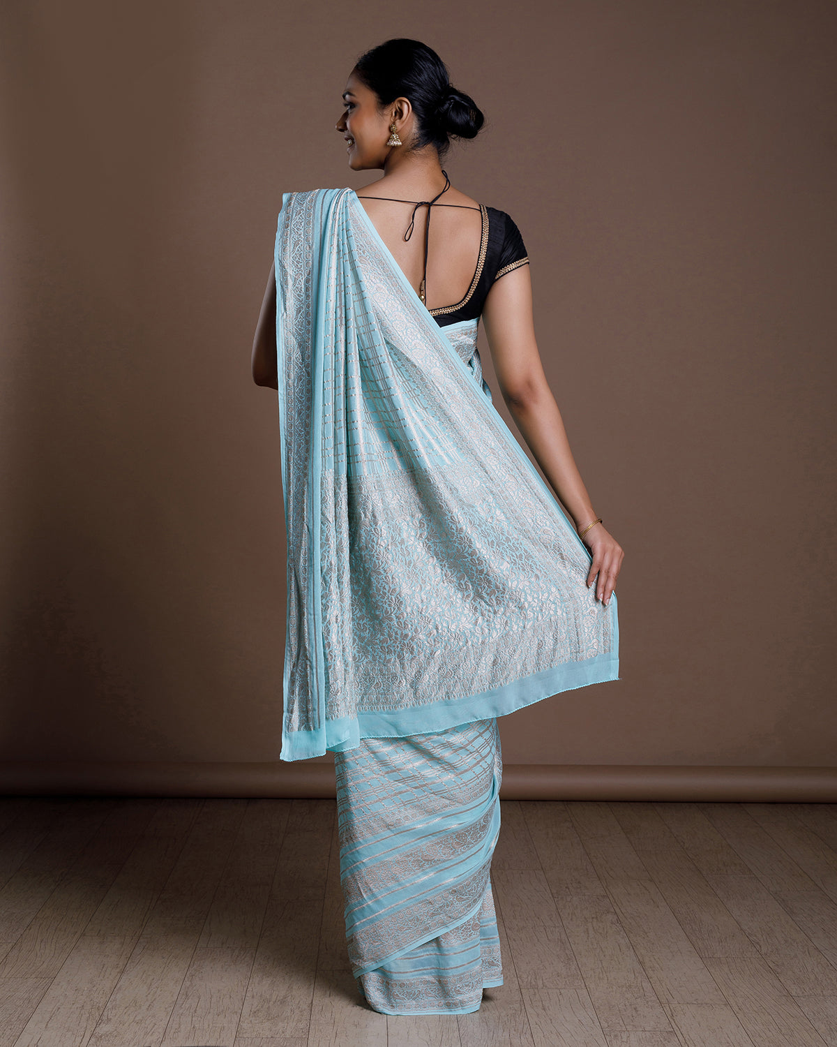 Blue Banarasi Khadi Georgette Silk Saree