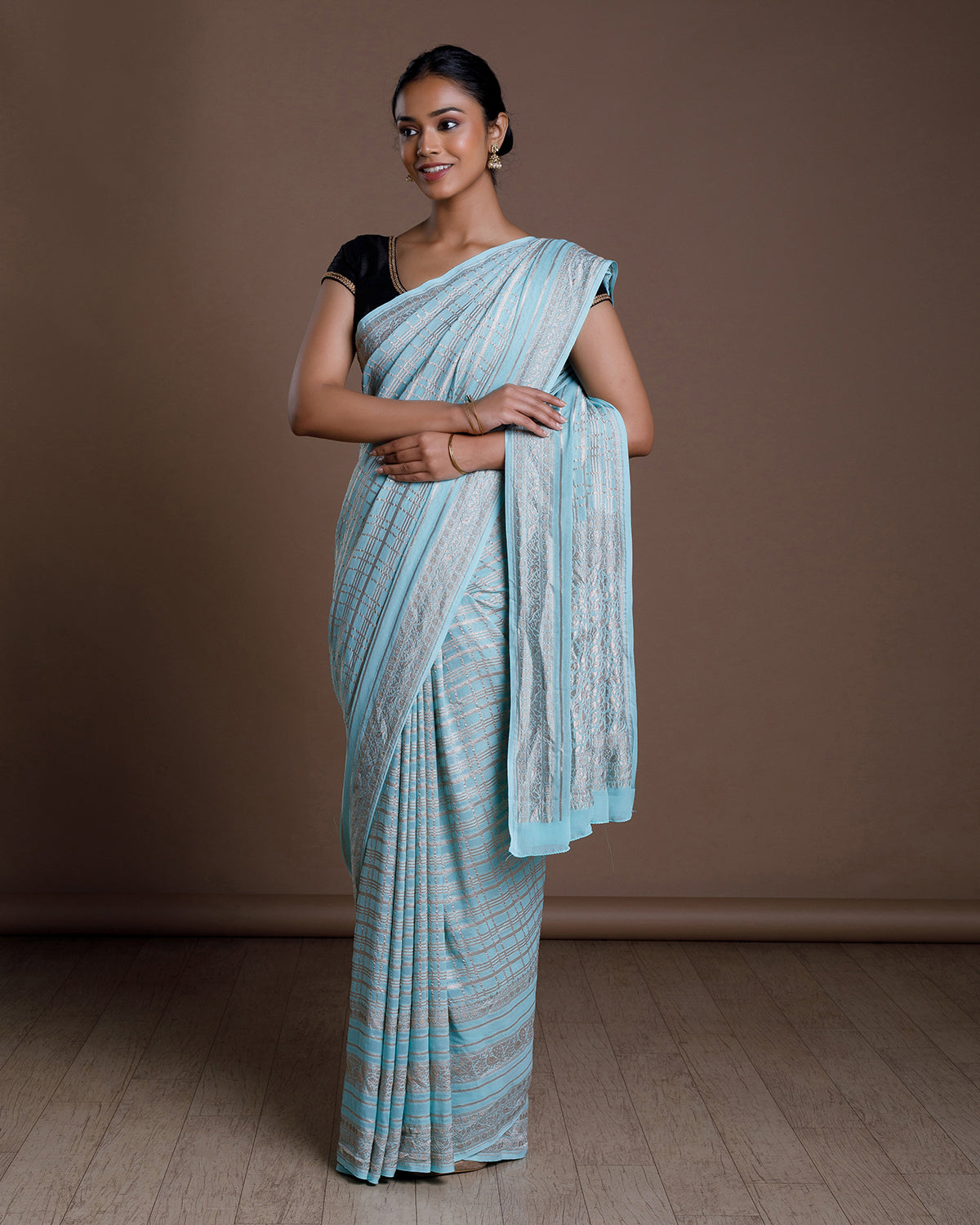Blue Banarasi Khadi Georgette Silk Saree