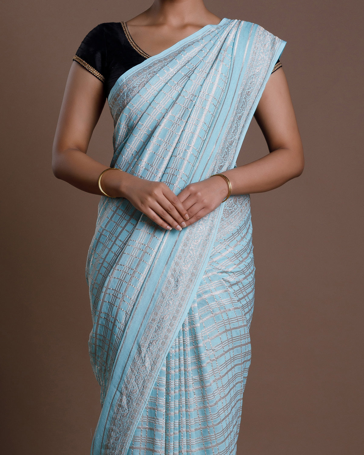 Blue Banarasi Khadi Georgette Silk Saree