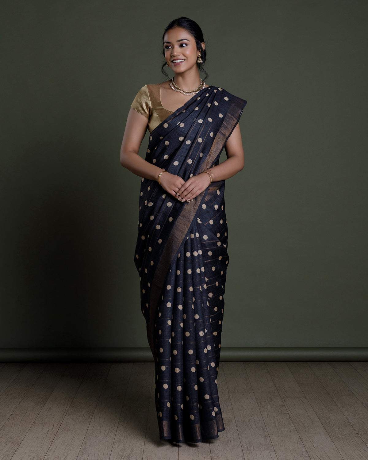 Black Printed Tussar Silk Saree