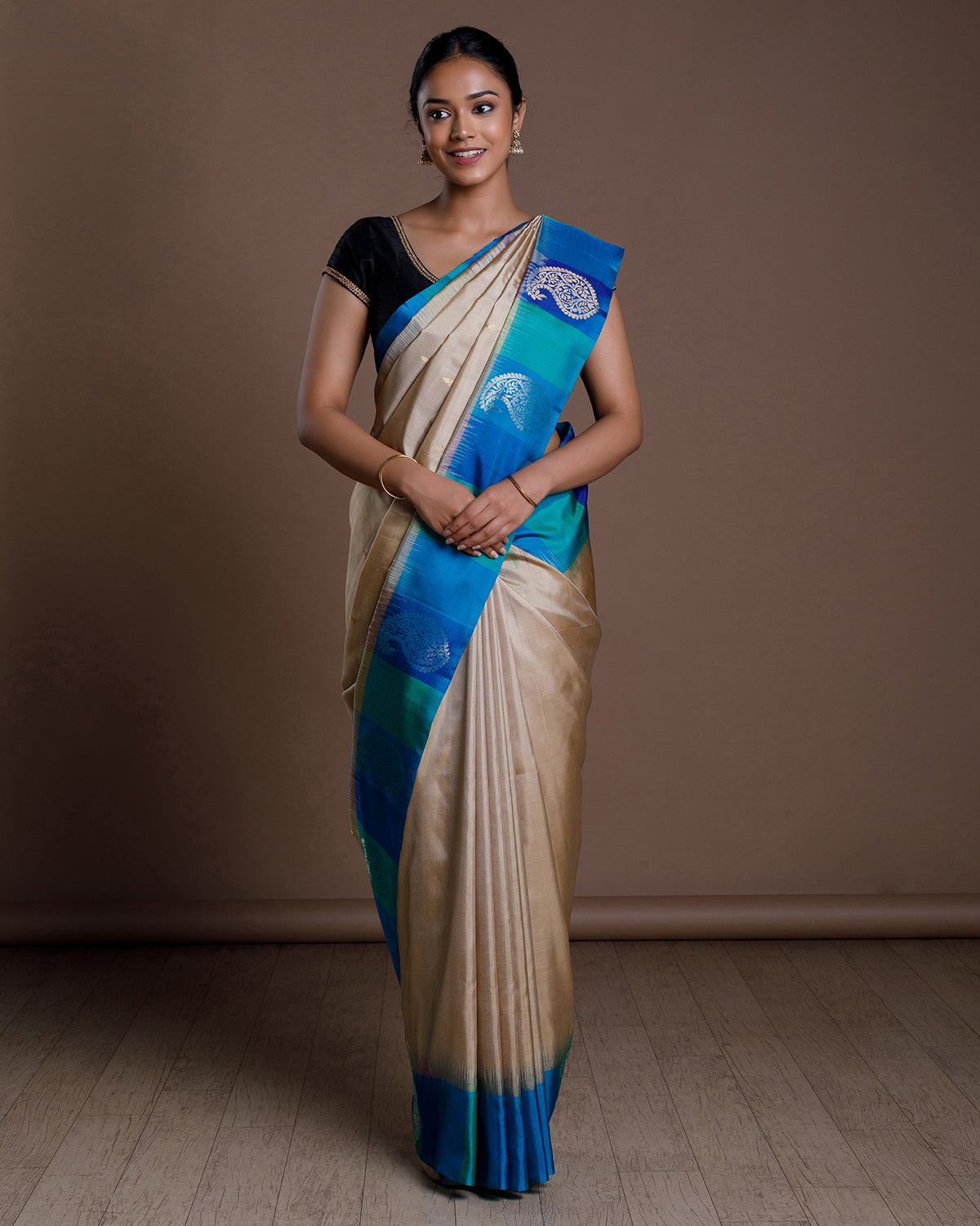Beige Handloom Soft Silk Saree