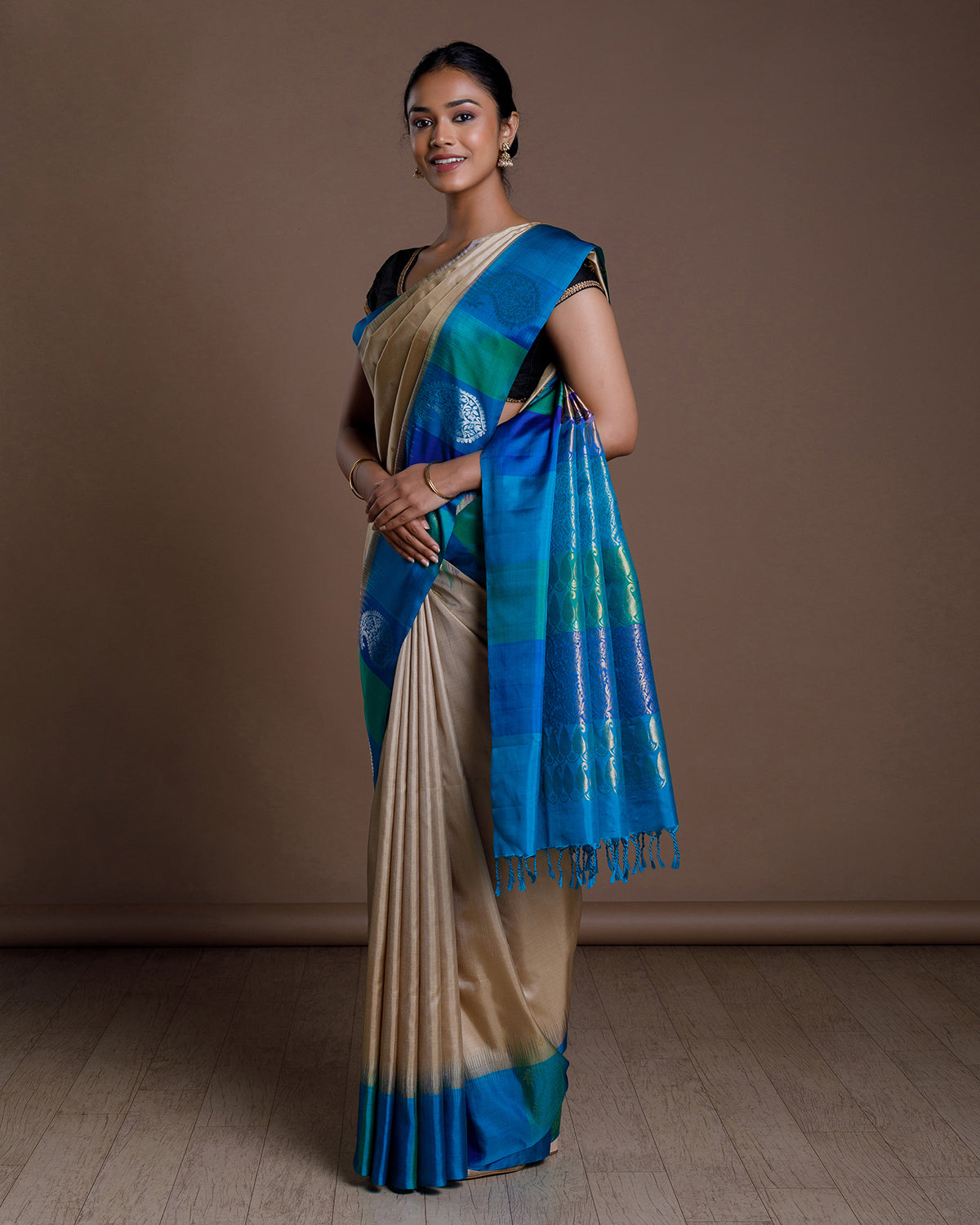 Beige Handloom Soft Silk Saree