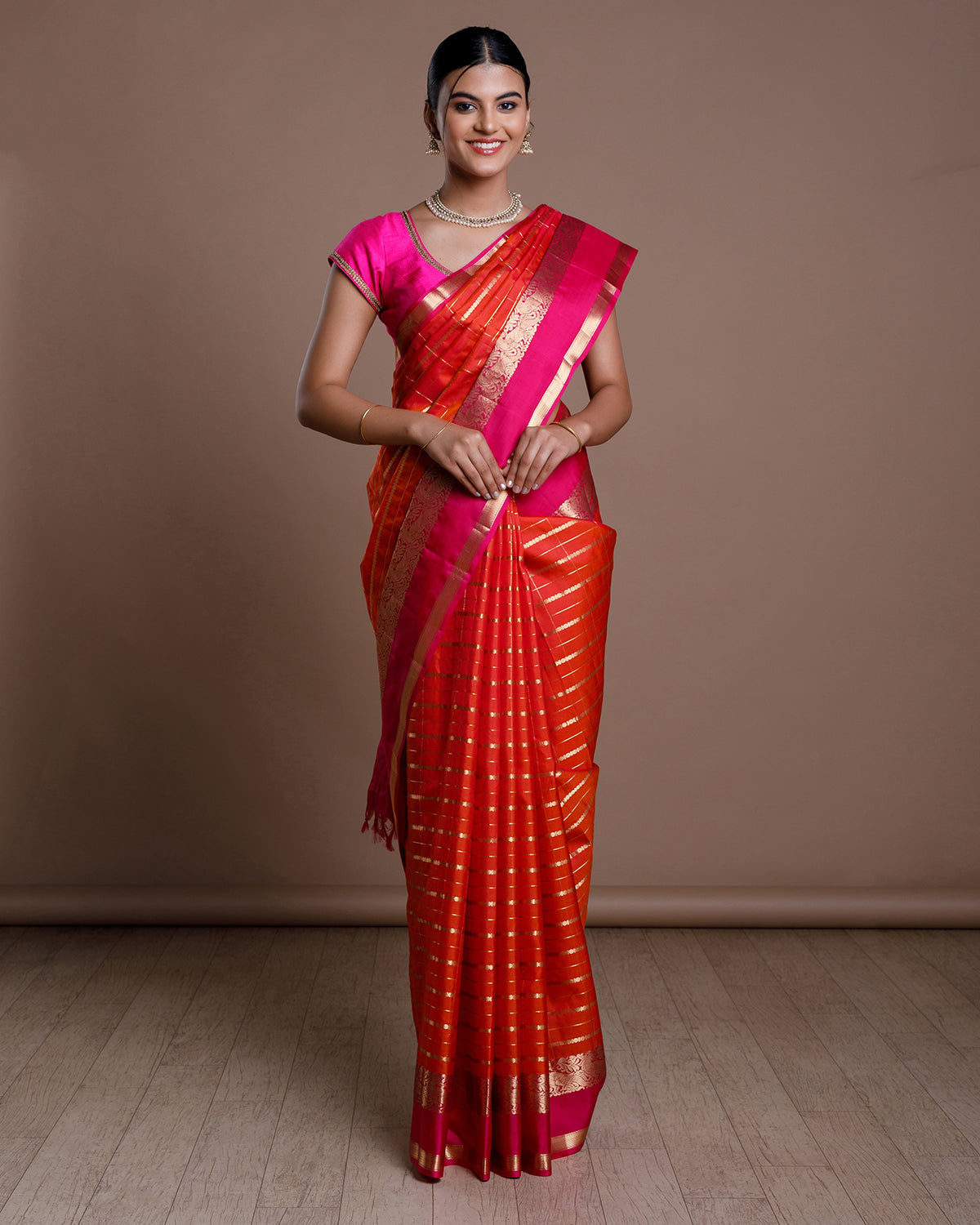 Orange Jari Brocade Silk Saree