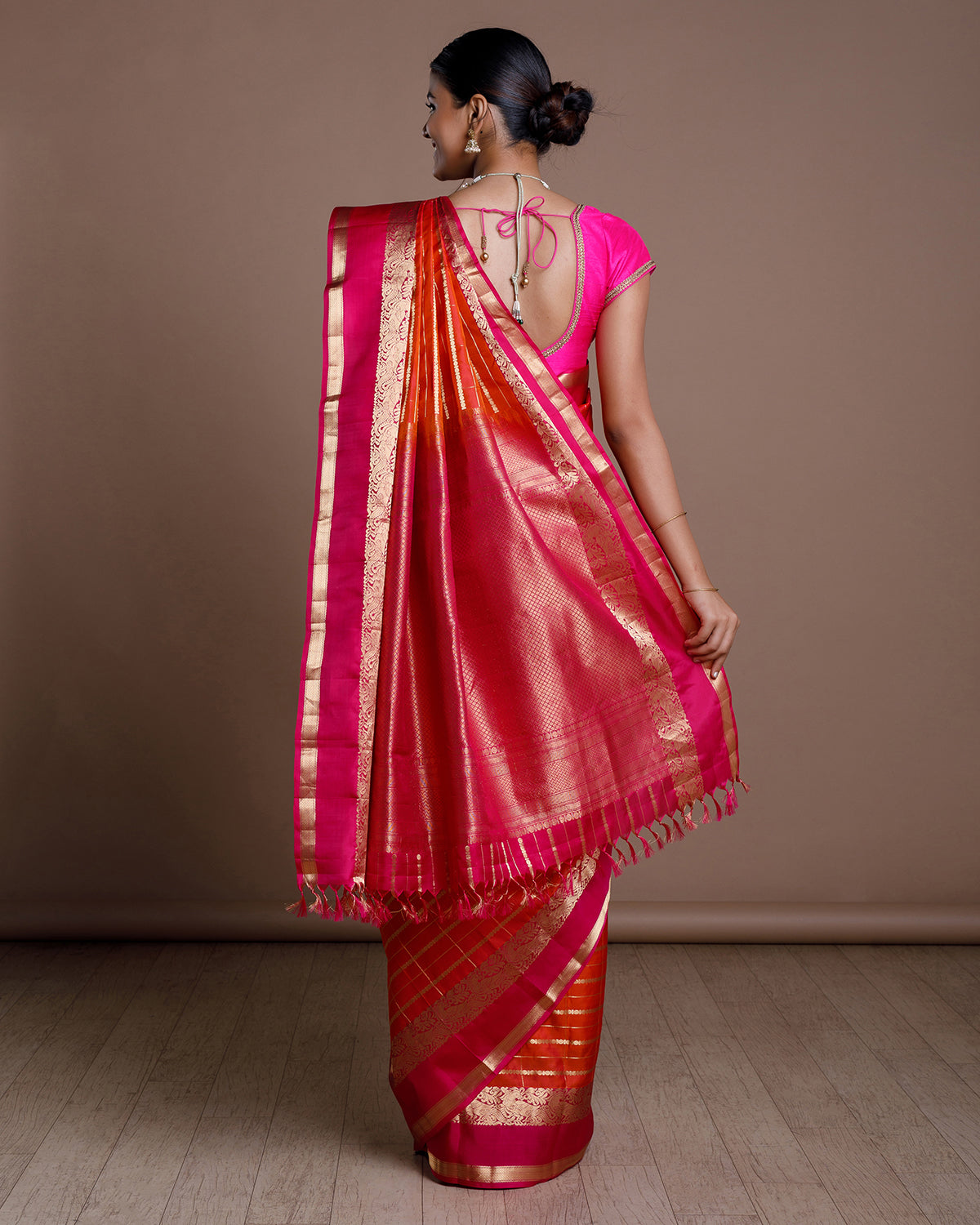 Orange Jari Brocade Silk Saree