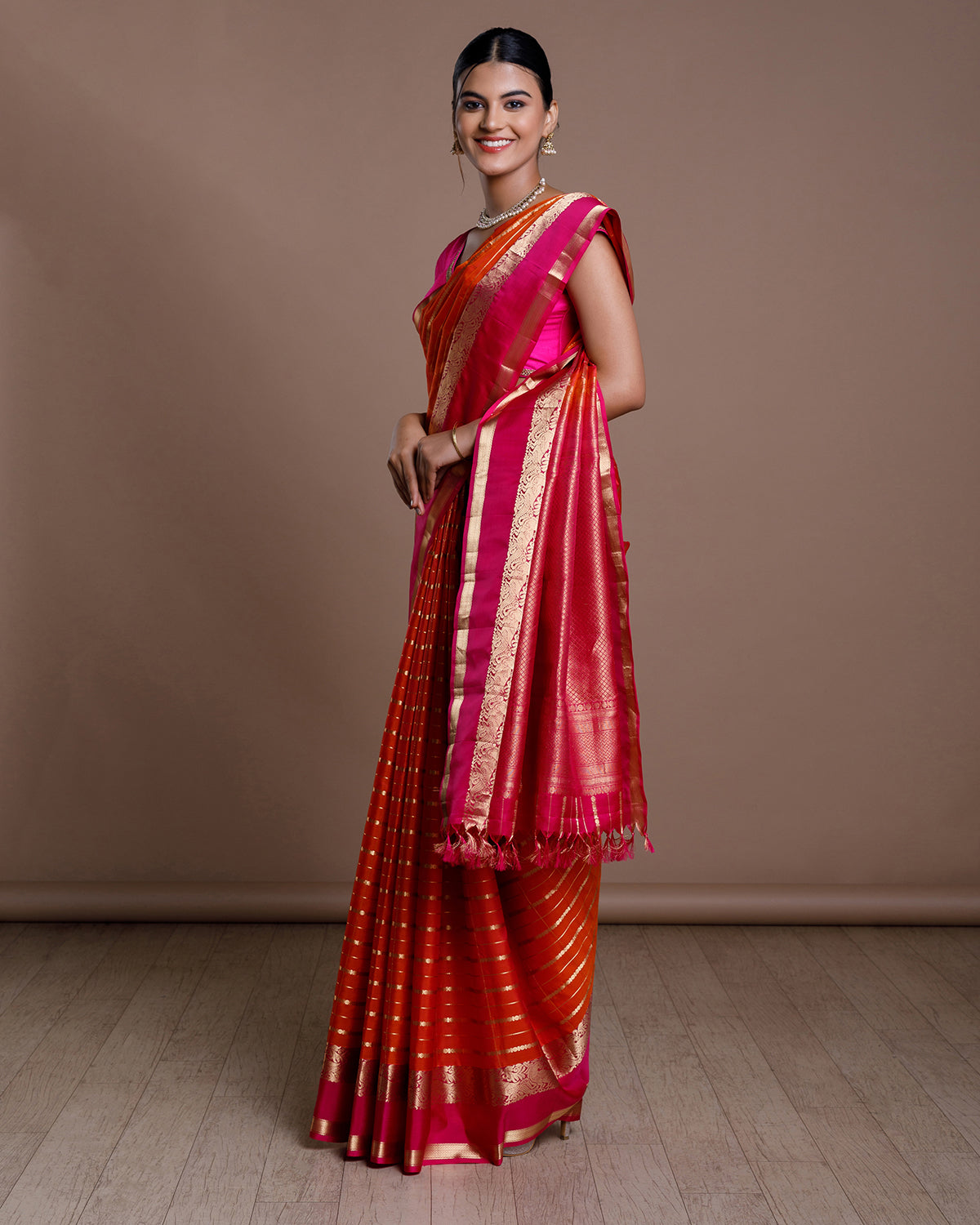 Orange Jari Brocade Silk Saree