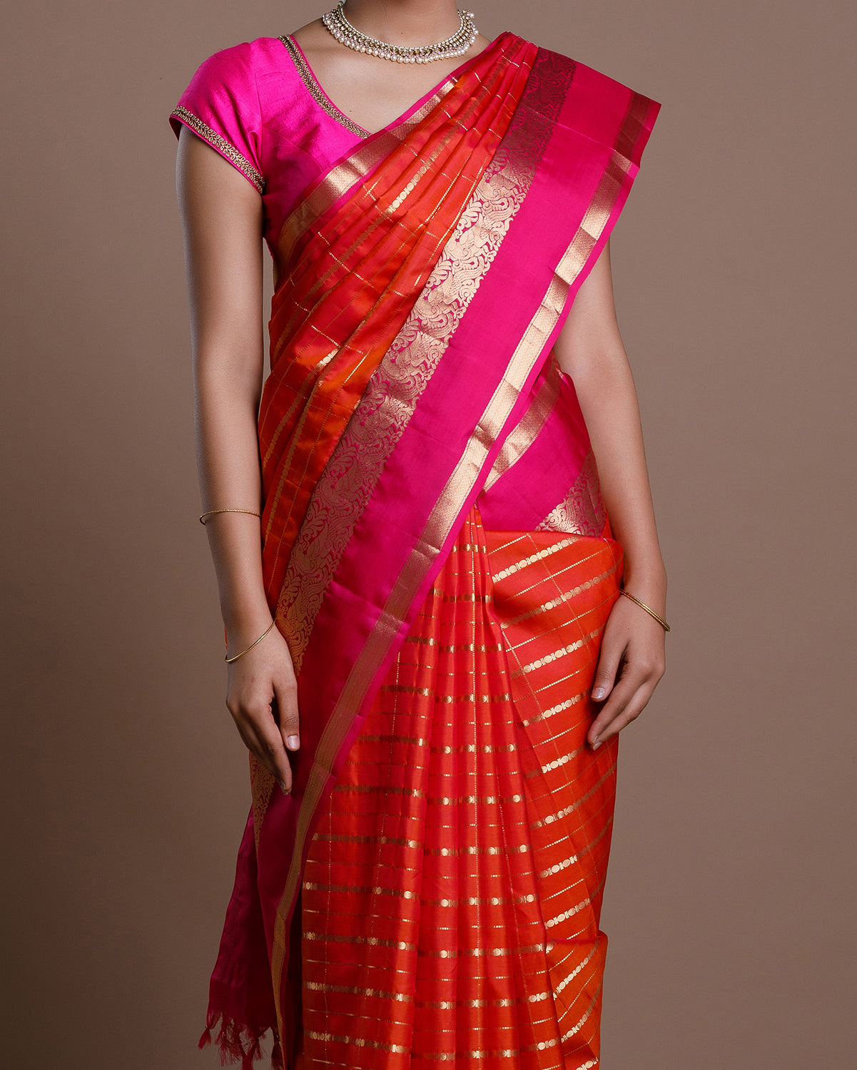 Orange Jari Brocade Silk Saree