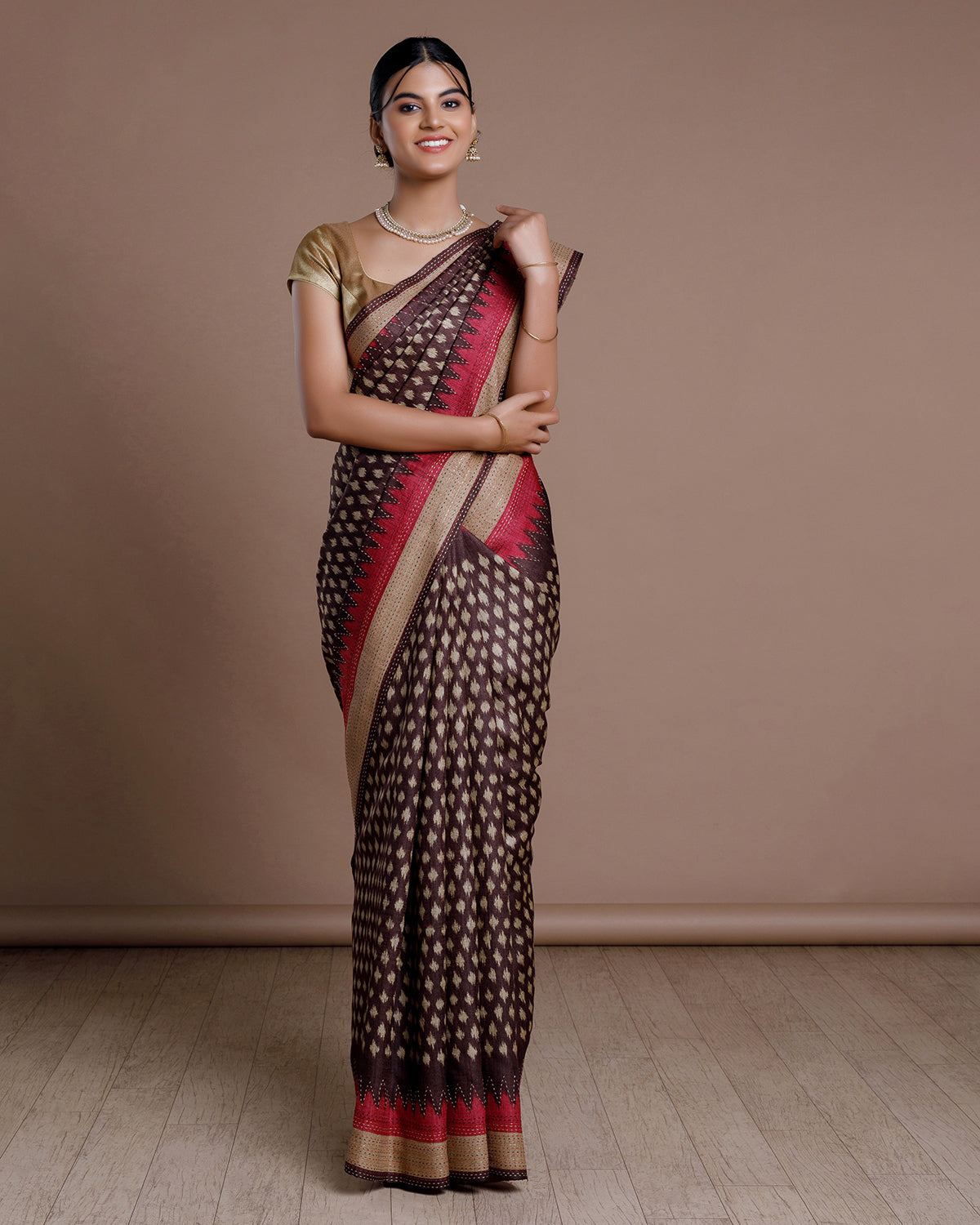 Black Printed Tussar Silk Saree