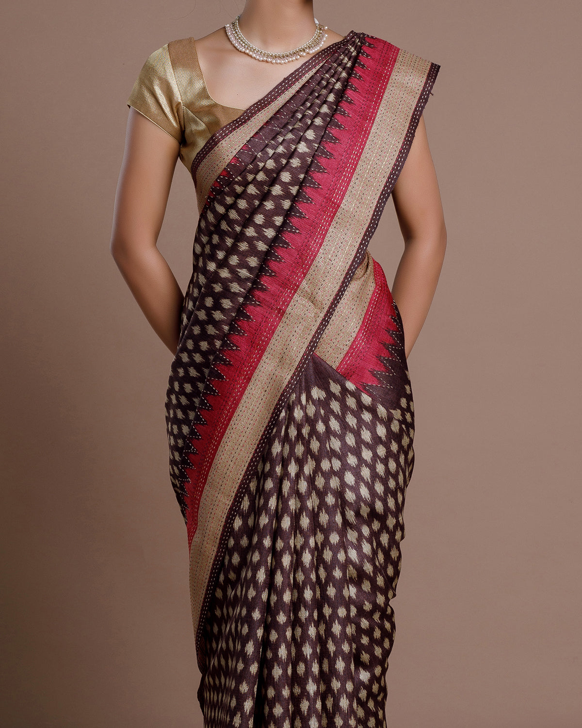 Black Printed Tussar Silk Saree