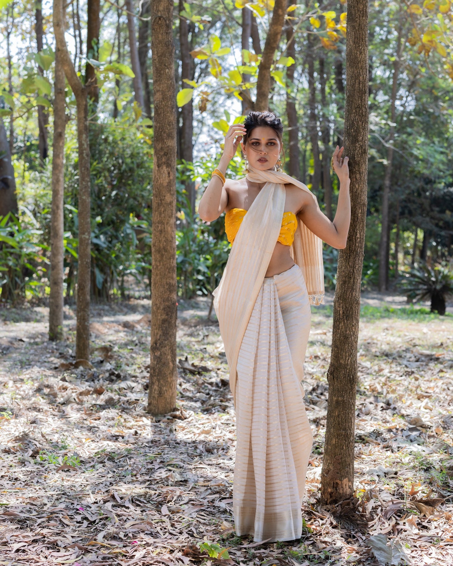 White Chanderi Silk Saree