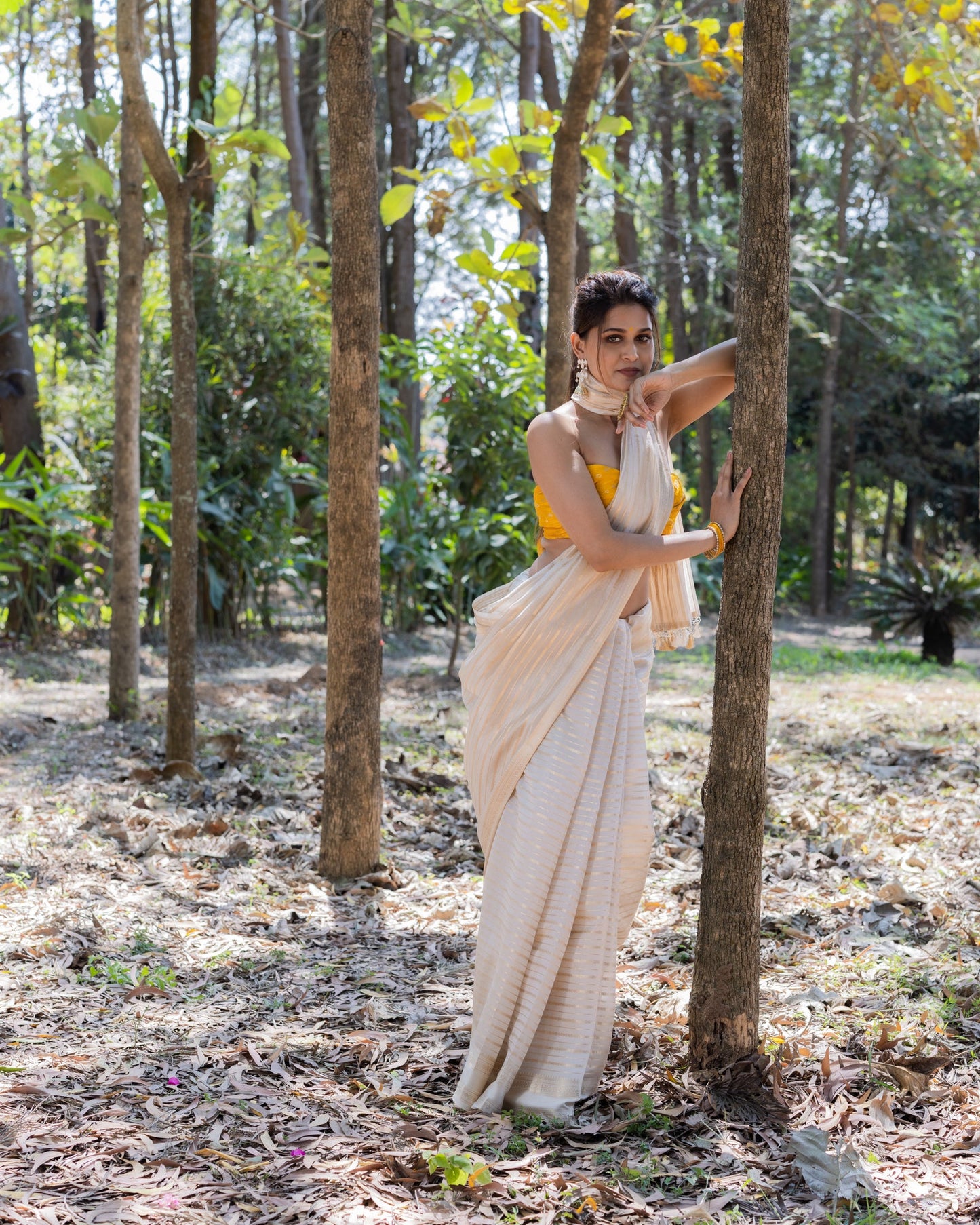 White Chanderi Silk Saree
