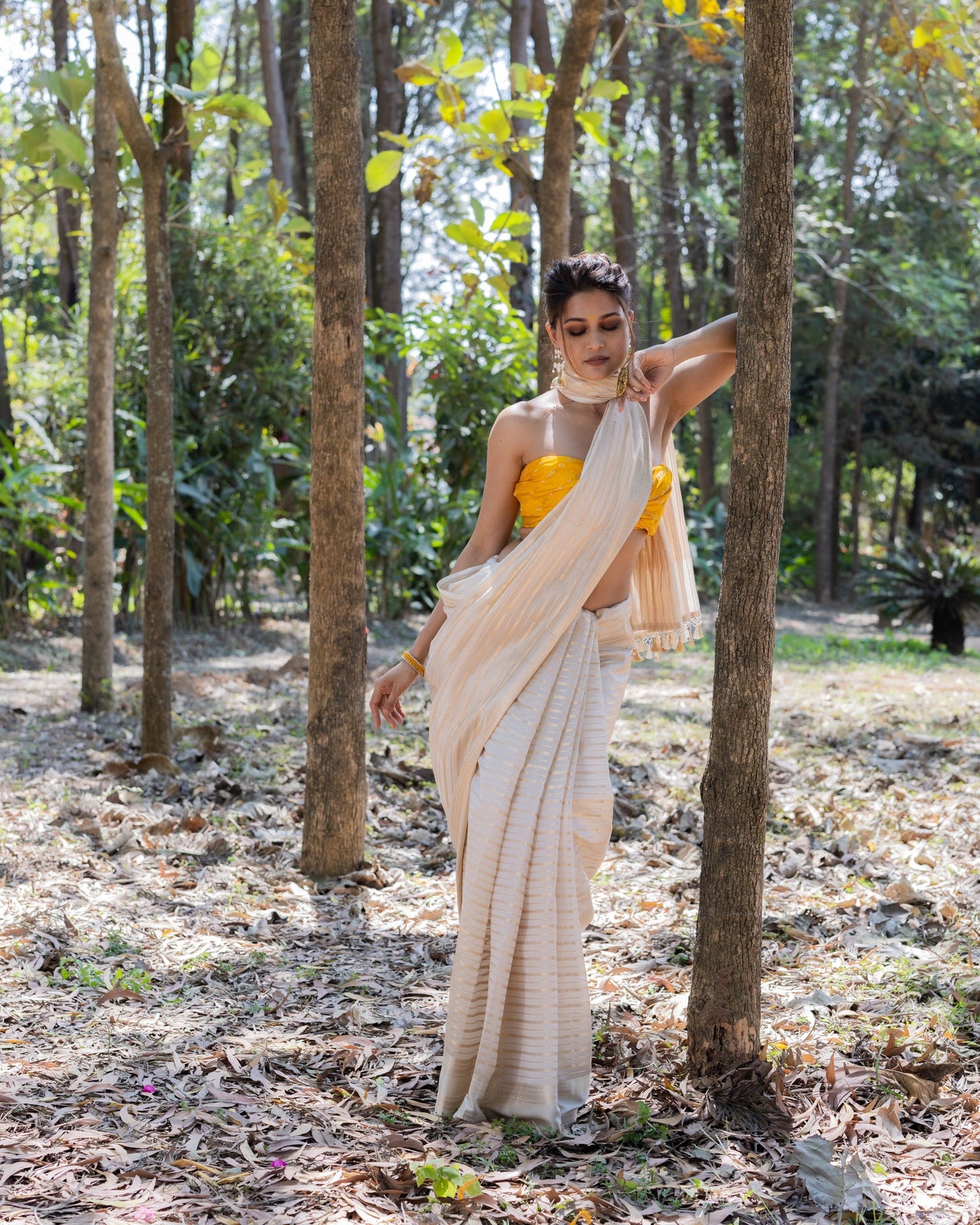 White Chanderi Silk Saree