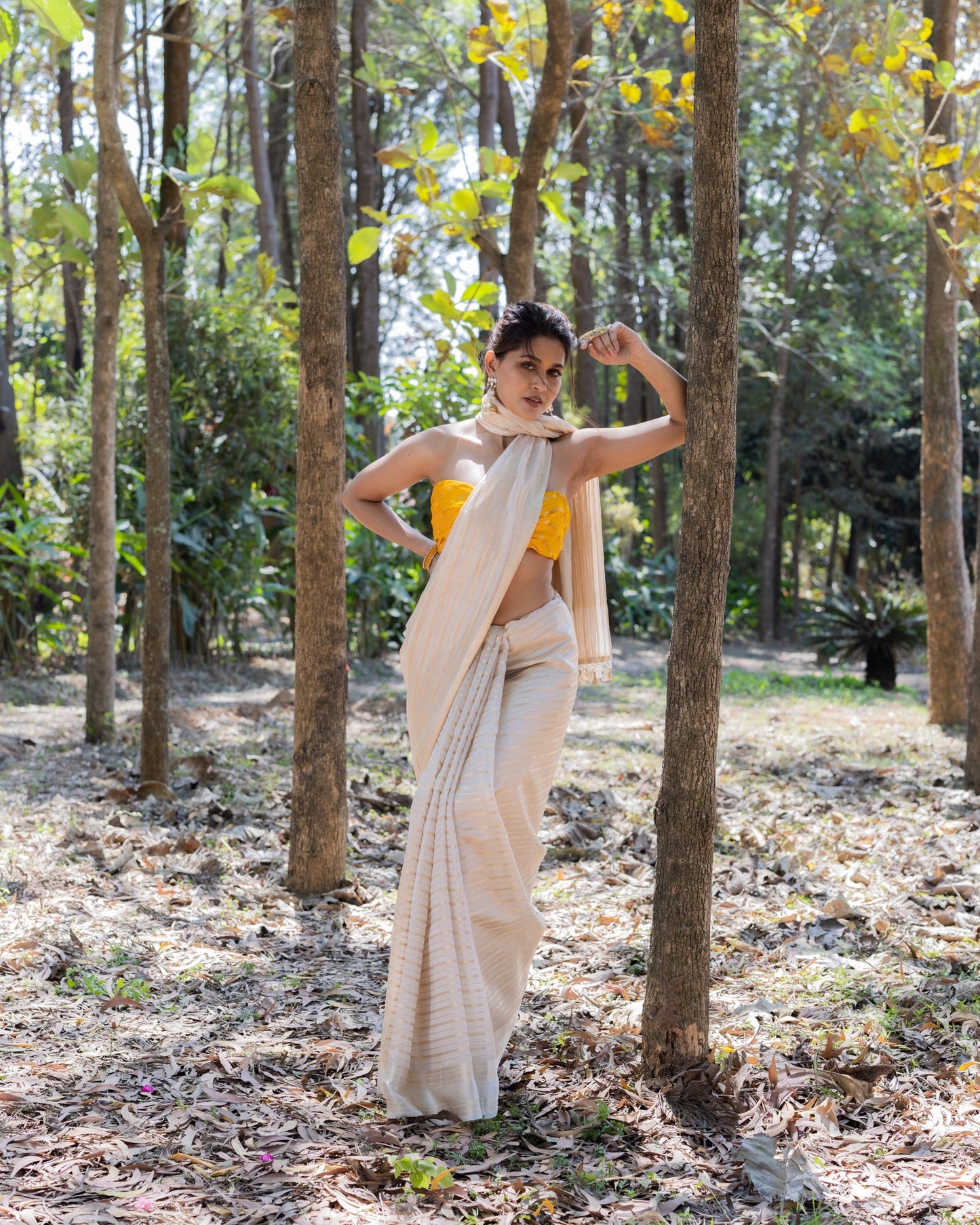 White Chanderi Silk Saree