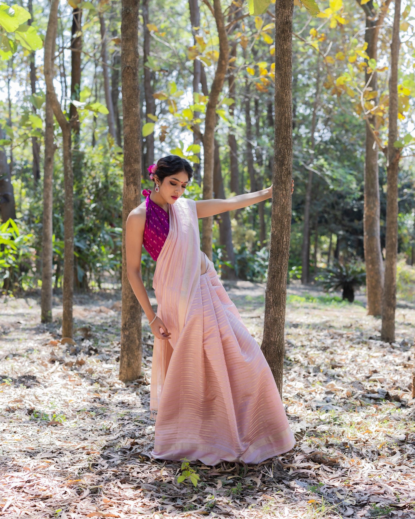 Pink Chanderi Silk Saree