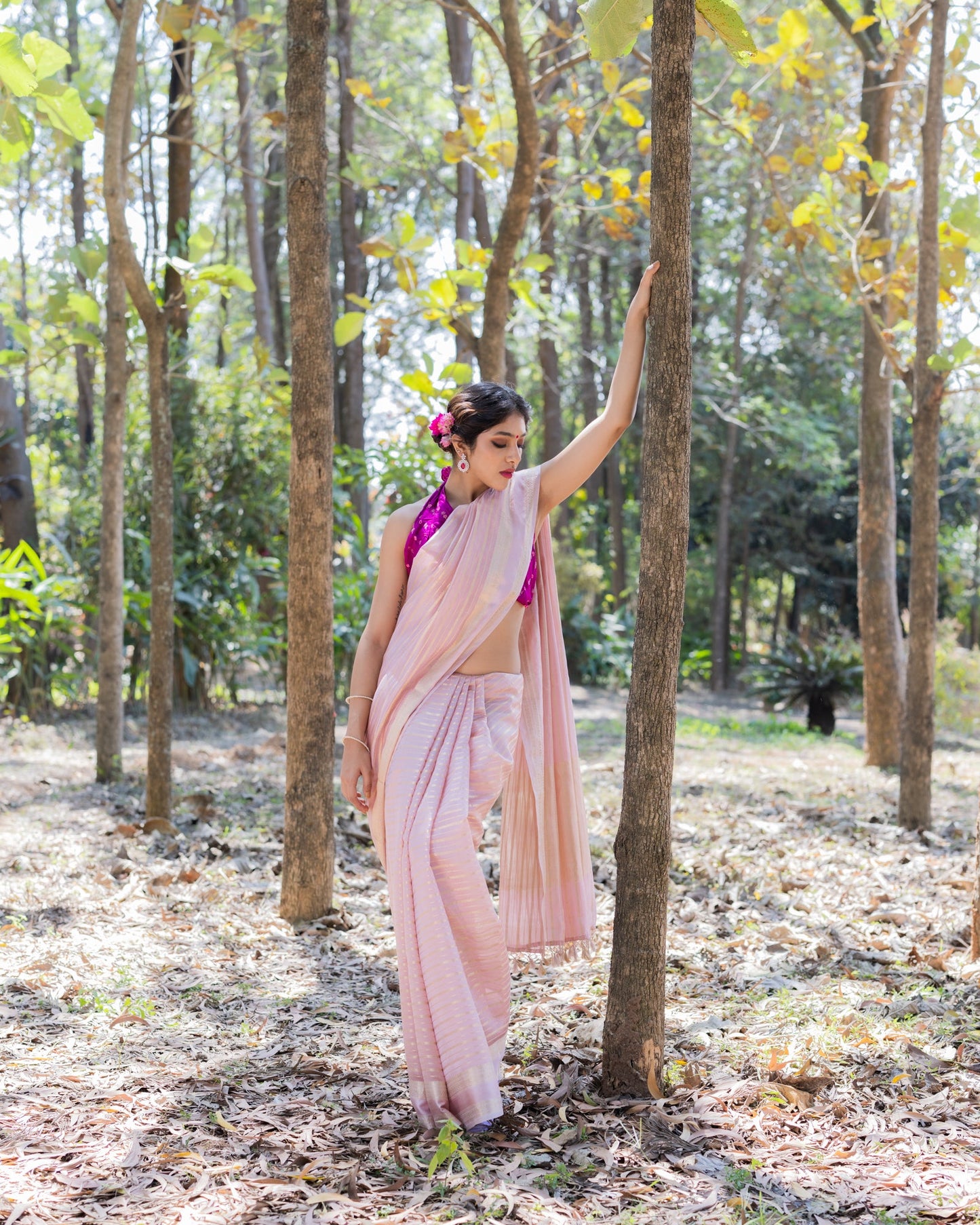 Pink Chanderi Silk Saree