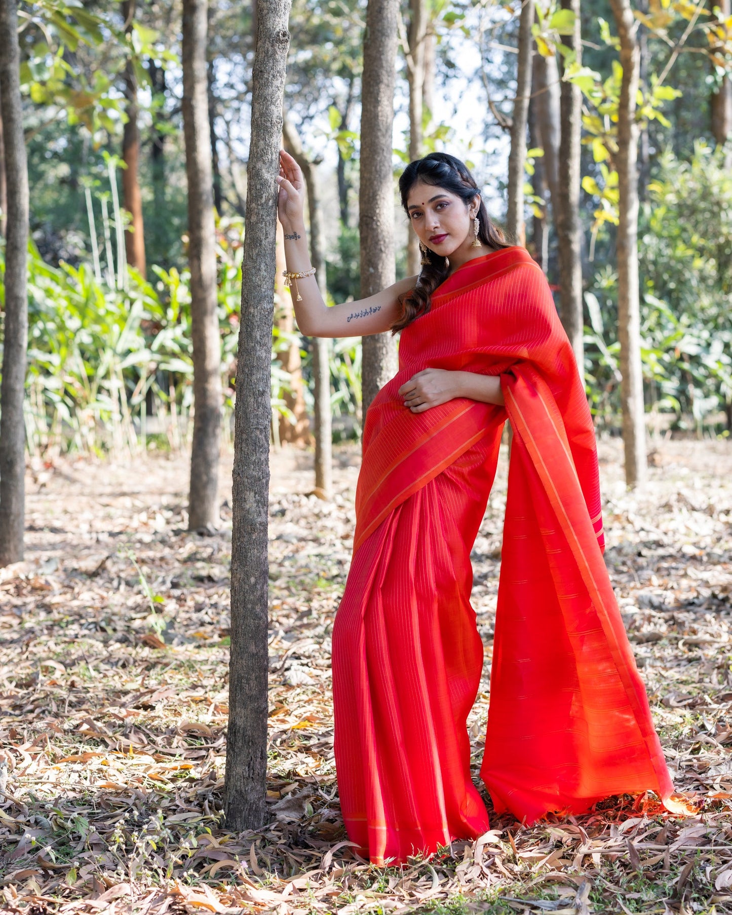 Coral Kanchivaram Silk Saree