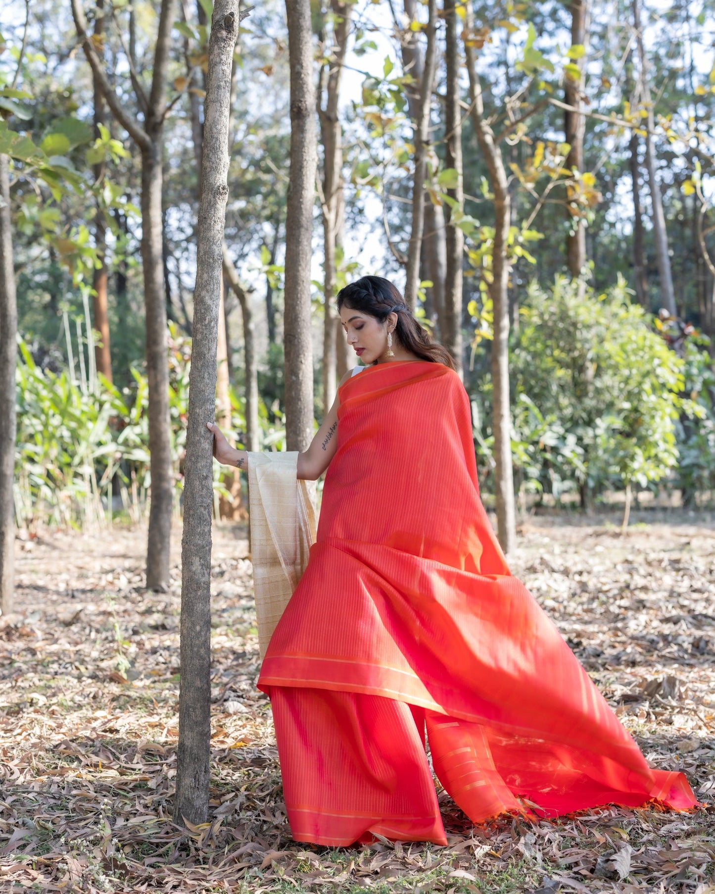 Coral Kanchivaram Silk Saree