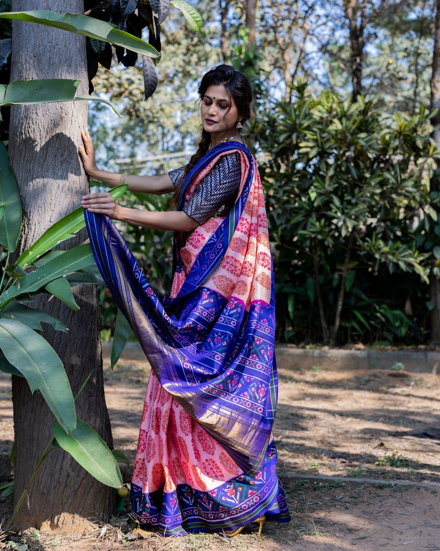 Pink Kanchivaram Ikkat Silk Saree