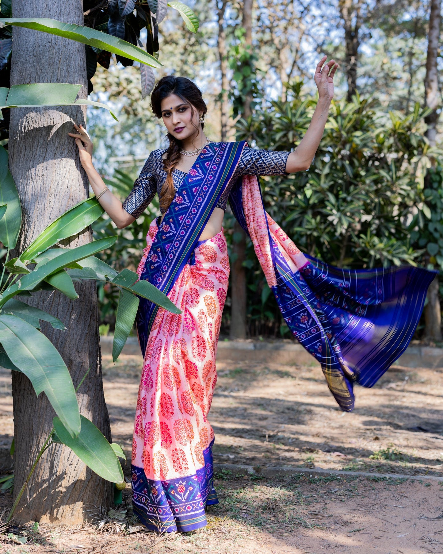 Pink Kanchivaram Ikkat Silk Saree