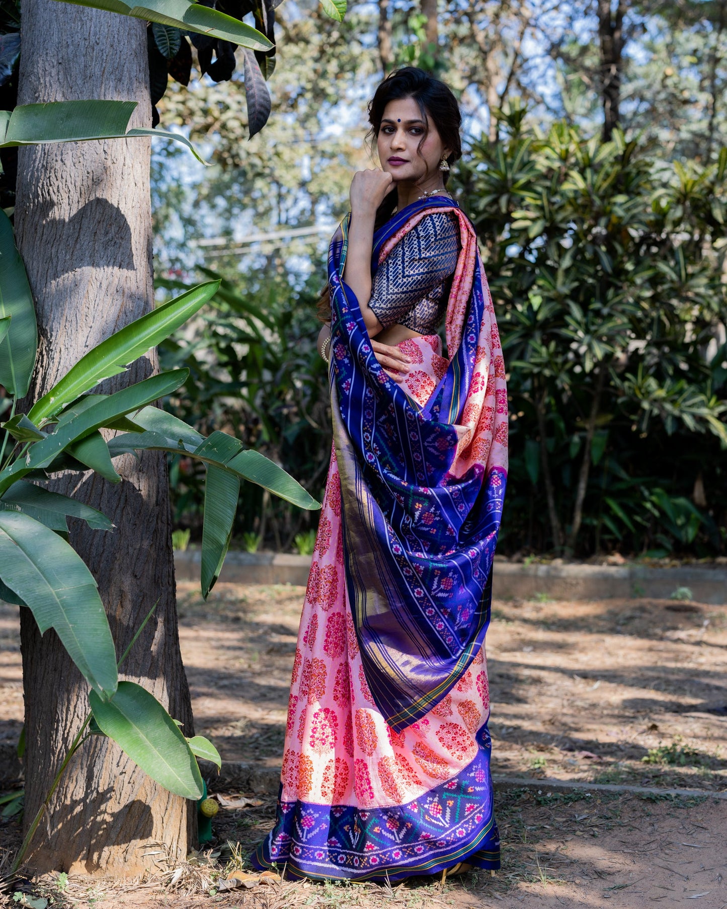Pink Kanchivaram Ikkat Silk Saree