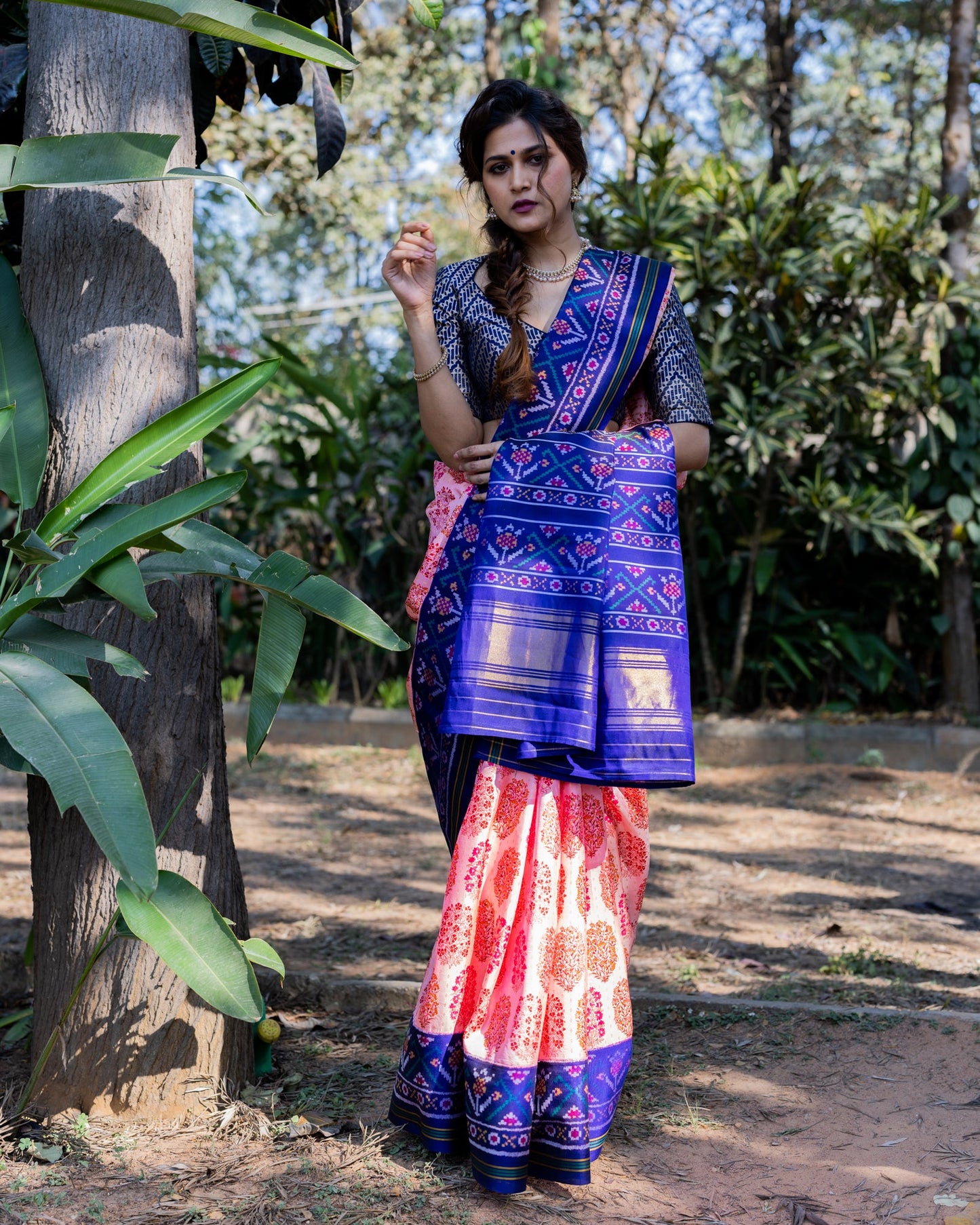 Pink Kanchivaram Ikkat Silk Saree